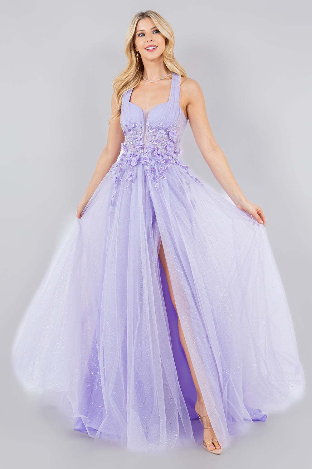 Cinderella Couture 8076J A Line Long Formal Glitter Slit Prom Dress