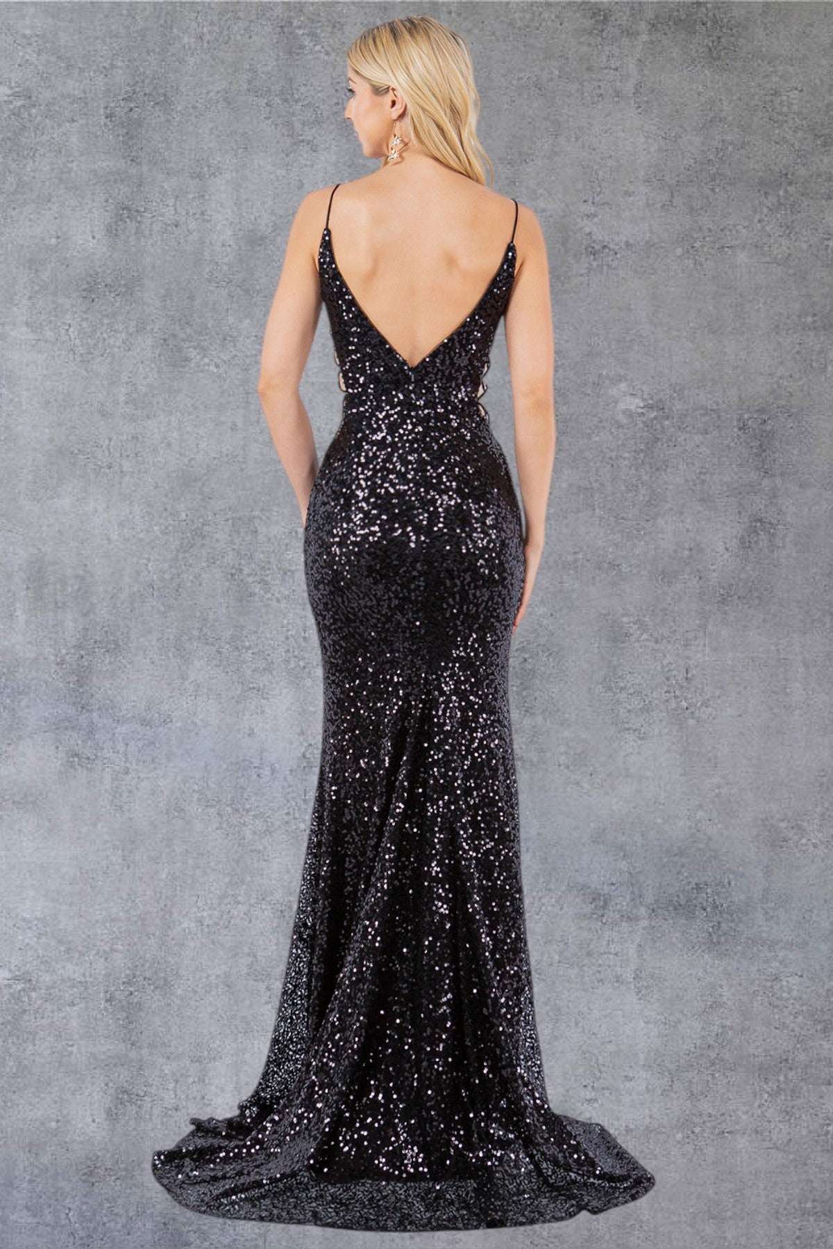 Cinderella Couture 8078J Slit Long Formal Fitted Sequin Prom Dress