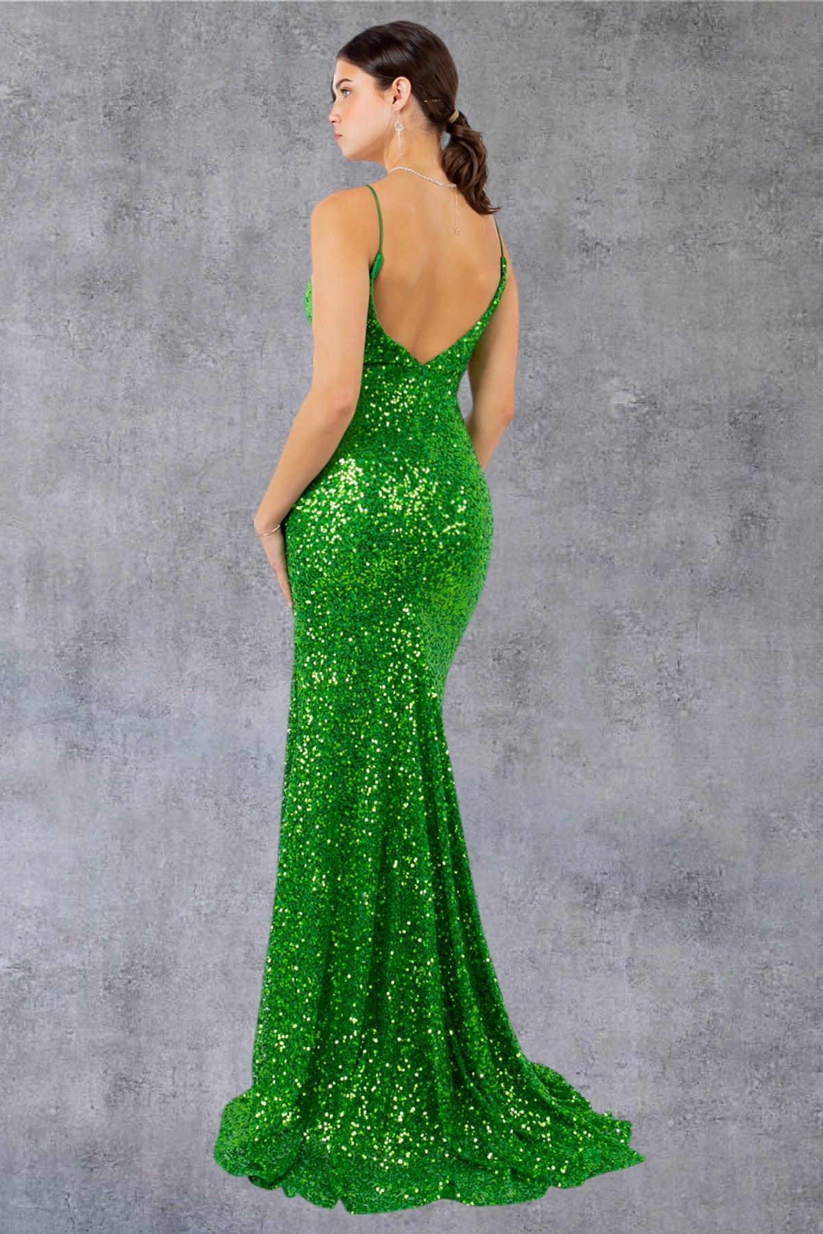 Cinderella Couture 8078J Slit Long Formal Fitted Sequin Prom Dress
