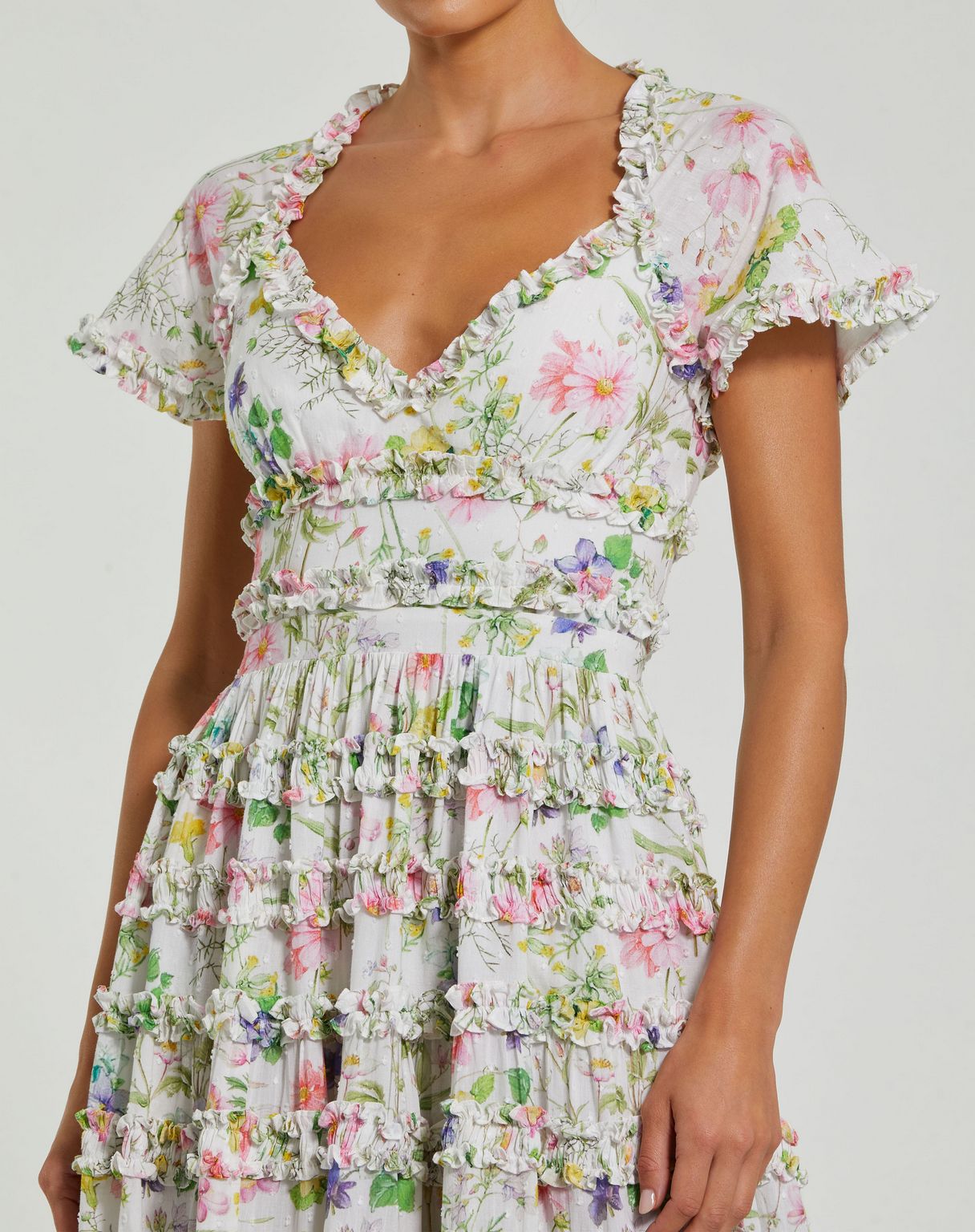 Cocktail Dresses Floral Tea Length Cocktail Dress  White Multi