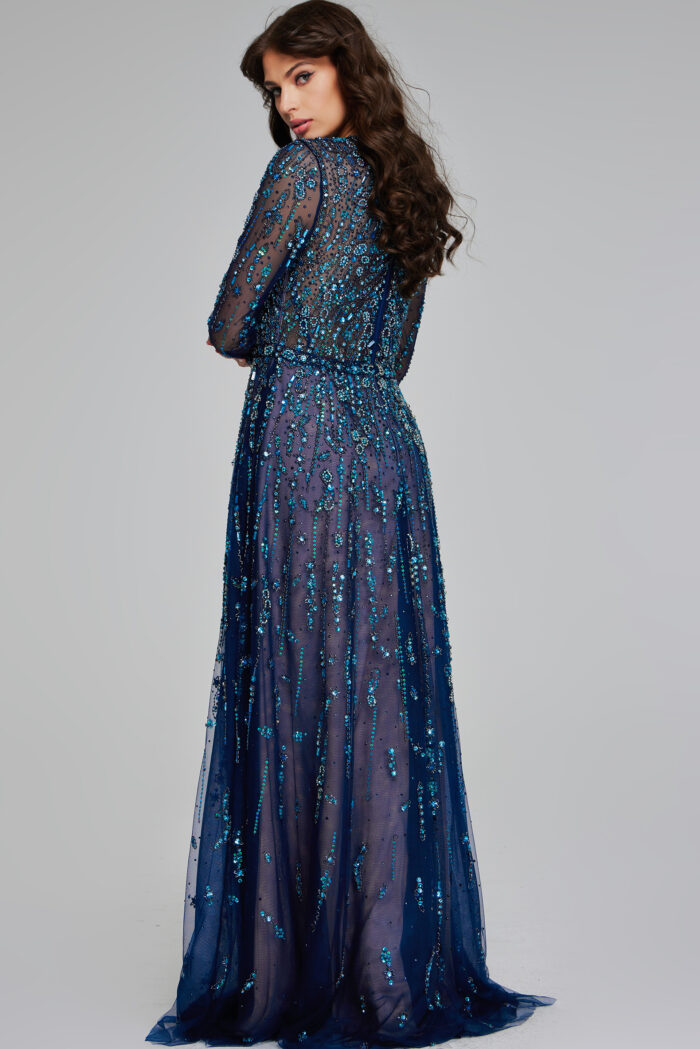 Formal Dresses Beaded Long A Line Formal Evening Dress Navy