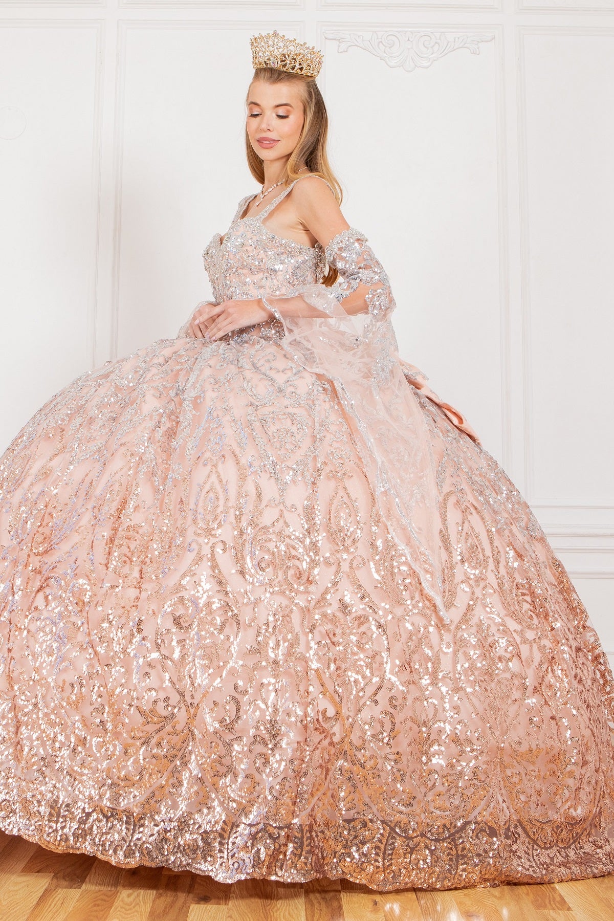 Quinceniera Dresses Sequin Corset Beaded Quinceanera Dress Cinderella Couture 8080J Rose