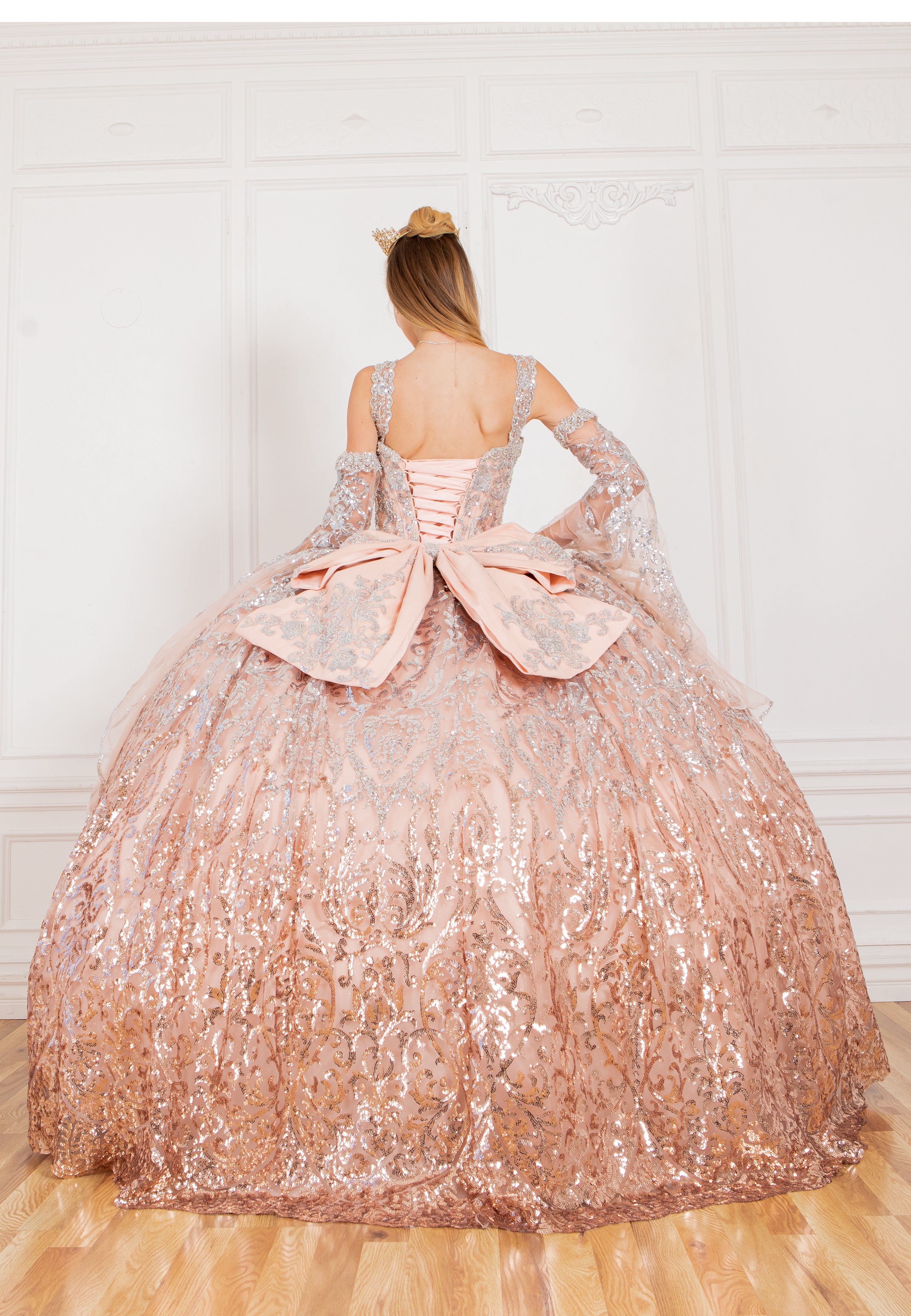 Quinceniera Dresses Sequin Corset Beaded Quinceanera Dress Cinderella Couture 8080J Rose