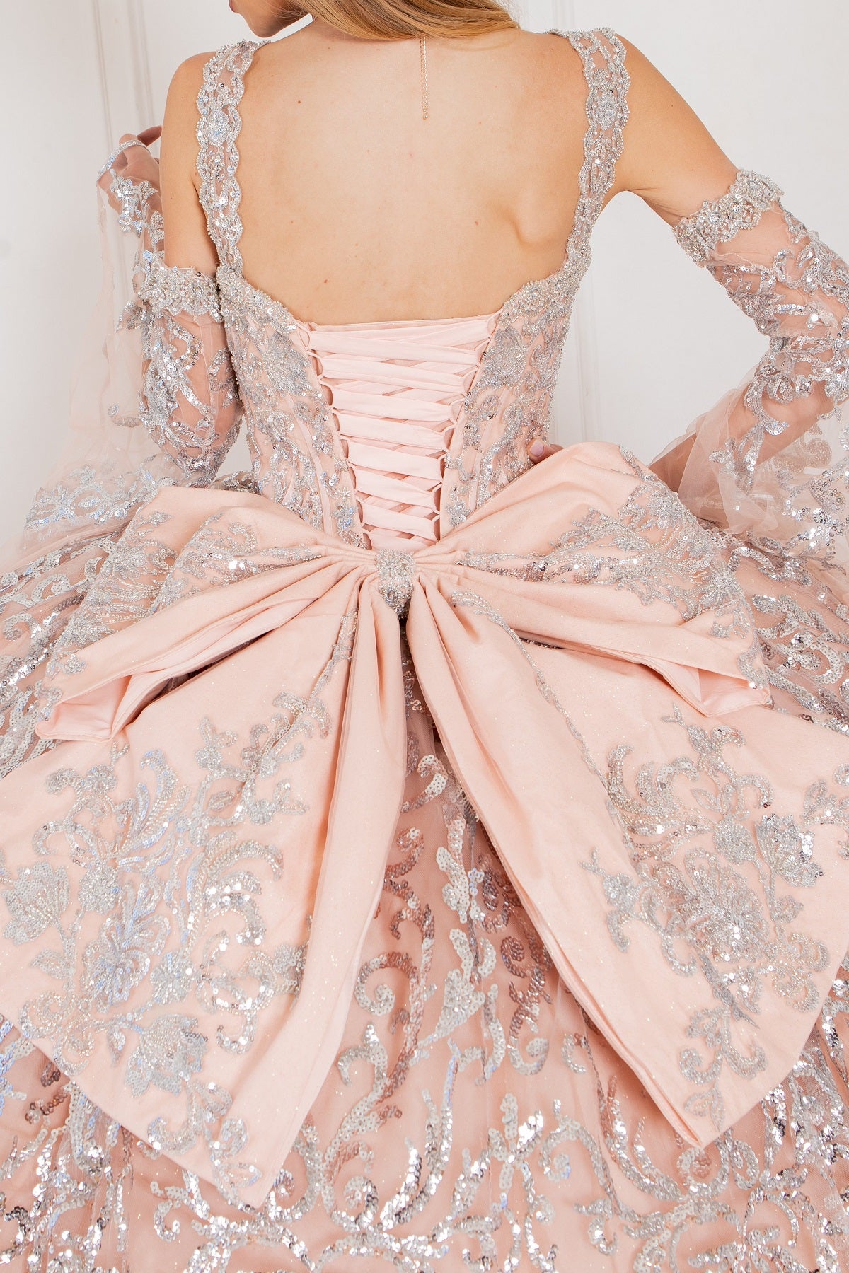 Quinceniera Dresses Sequin Corset Beaded Quinceanera Dress Cinderella Couture 8080J Rose