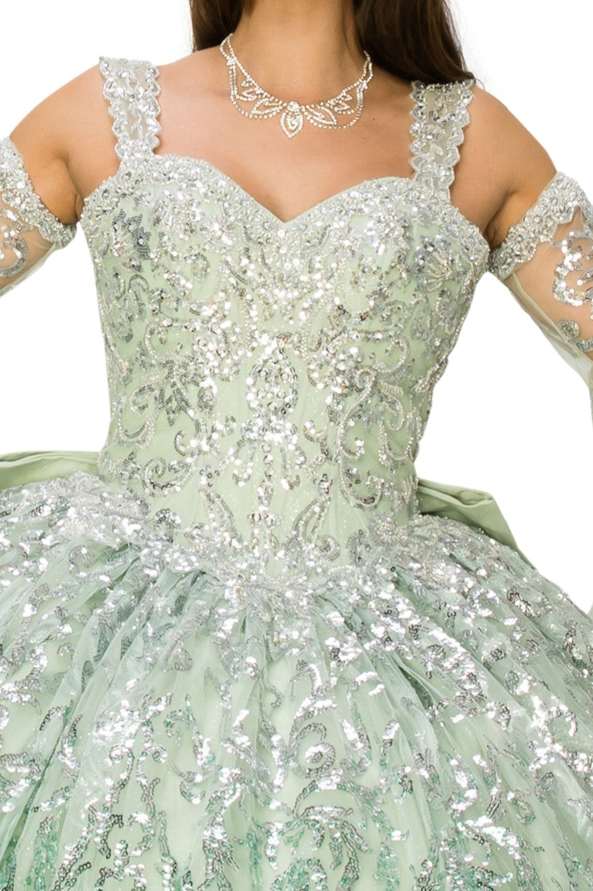 Quinceniera Dresses Sequin Corset Beaded Quinceanera Dress Cinderella Couture 8080J Sage
