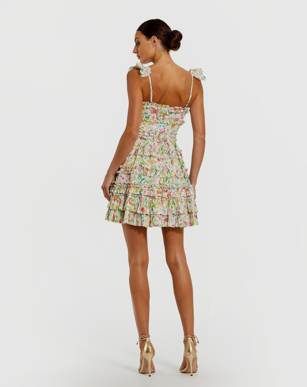 Cocktail Dresses Short Floral Ruffle Mini Cocktail Dress Mac Duggal 8084 White Multi