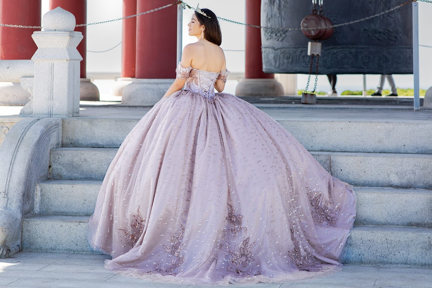 Mauve Sweetheart Floor Length Glitter Tulle Quinceanera Ball Gown with Beaded Embroidery and Lace Up Back Cinderella Couture 8087J