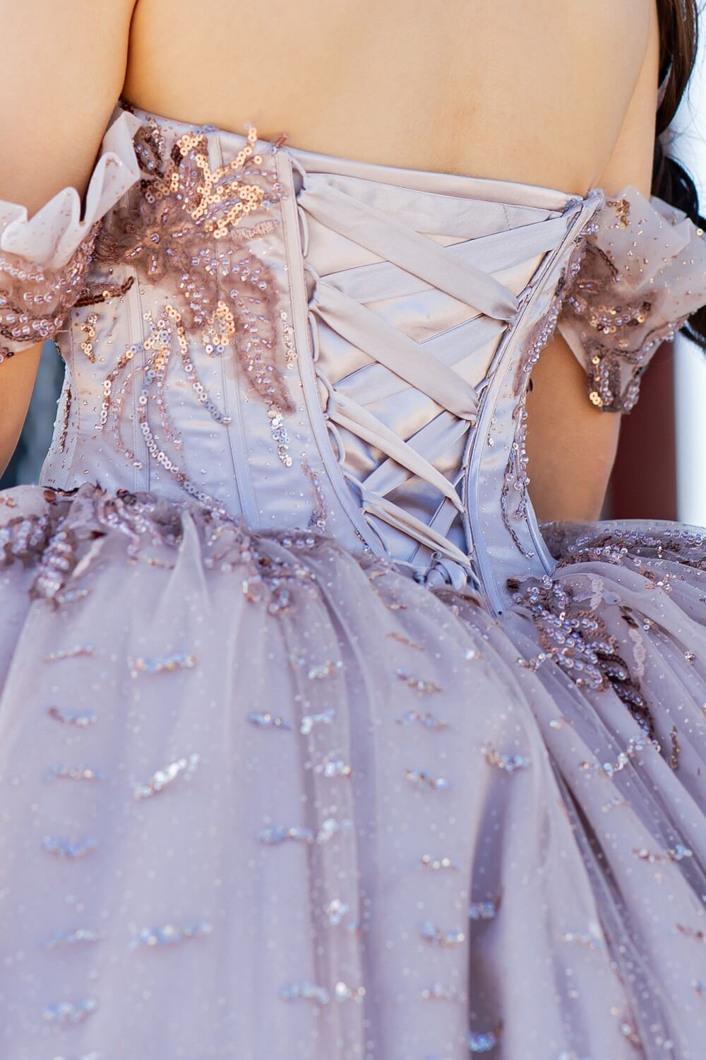Mauve Sweetheart Floor Length Glitter Tulle Quinceanera Ball Gown with Beaded Embroidery and Lace Up Back Cinderella Couture 8087J