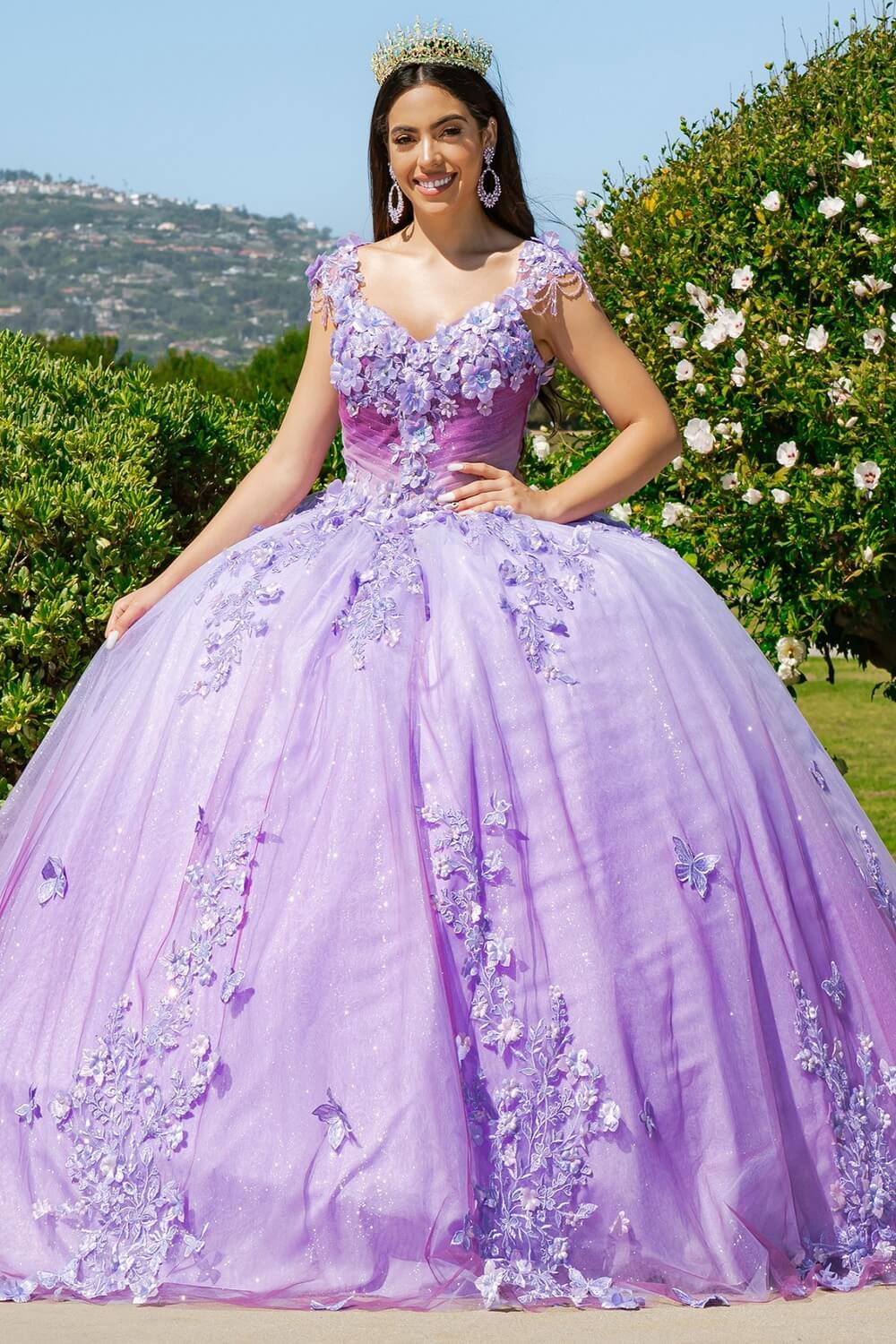 Lavendar Sweetheart Floor Length Tulle Quinceanera Ball Gown with Sheer Corset Bodice Cinderella Couture 8088J