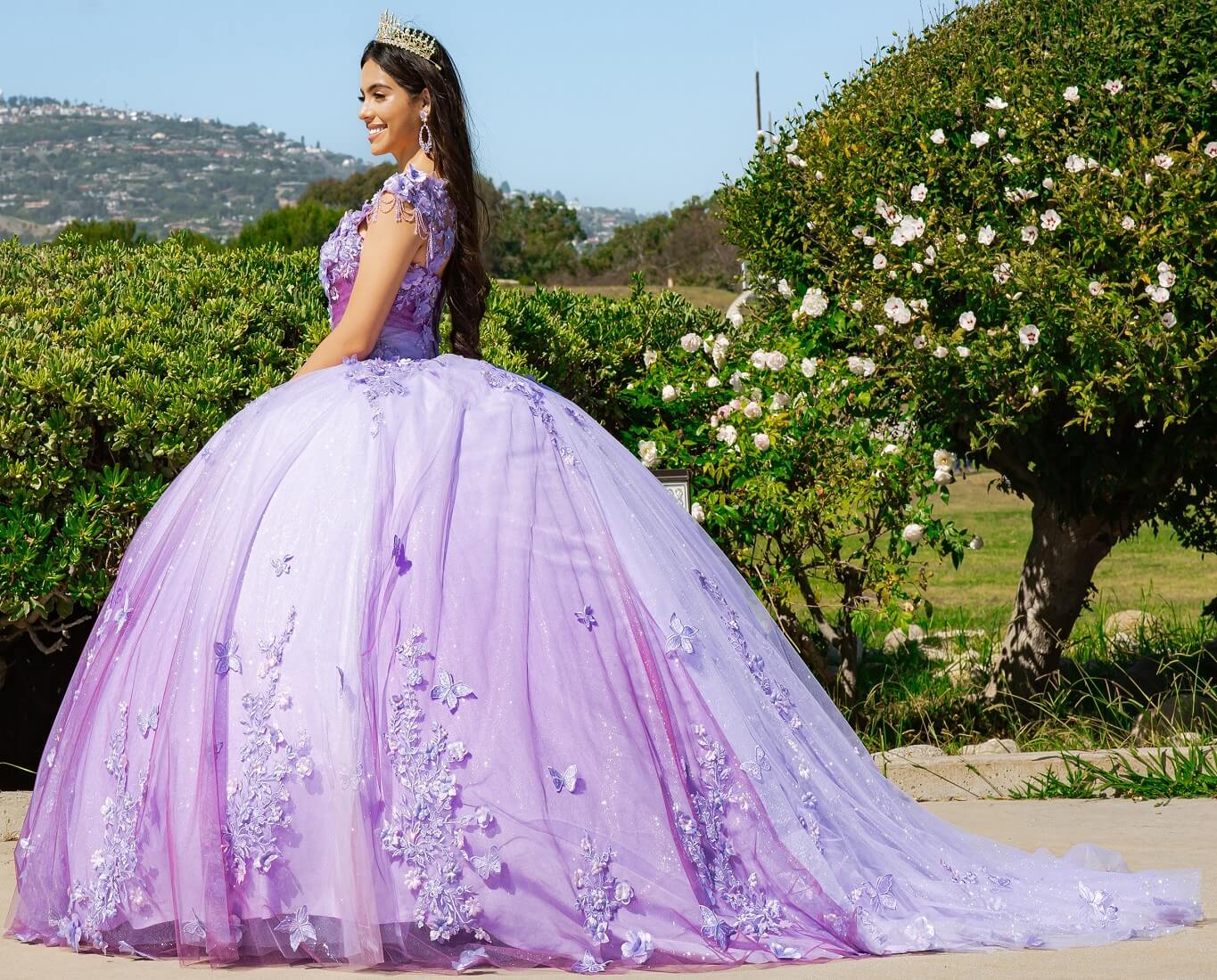 Lavendar Sweetheart Floor Length Tulle Quinceanera Ball Gown with Sheer Corset Bodice Cinderella Couture 8088J