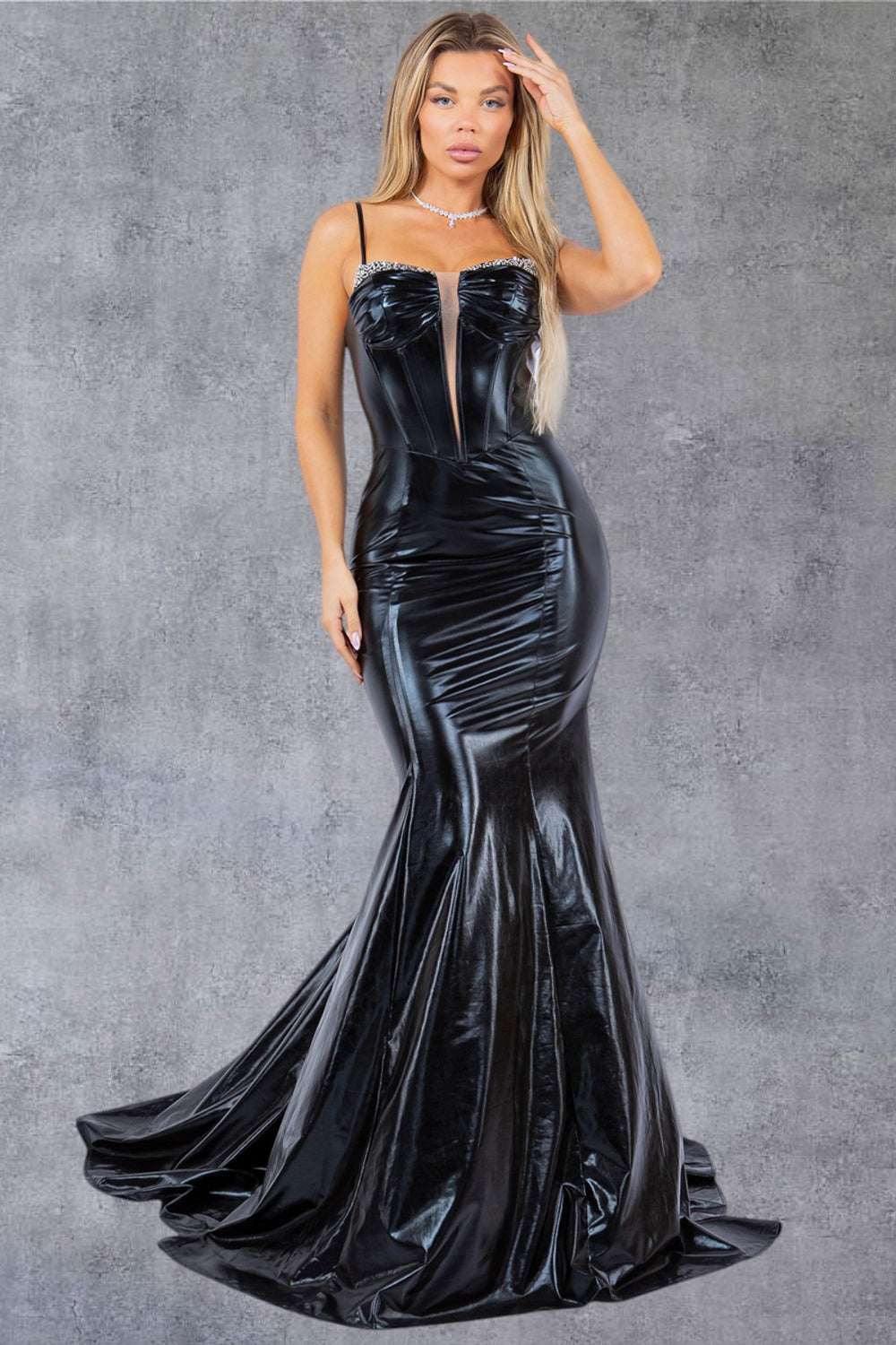 Cinderella Couture 8092J Long Formal Metallic Mermaid Prom Dress