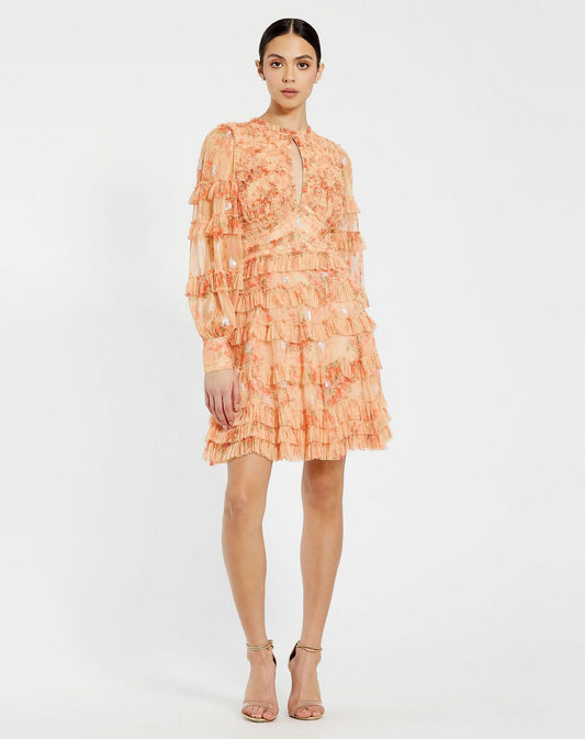 Cocktail Dresses Ruffle Detail Short Cocktail Dress Peach Multi