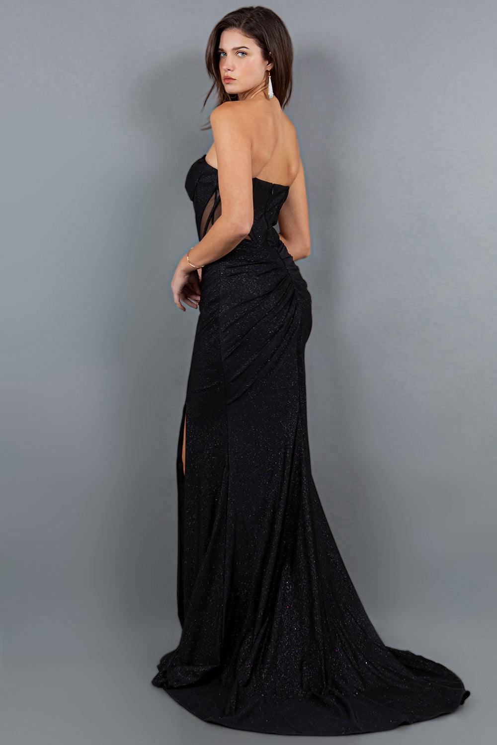Cinderella Couture 8094J Long Formal Slit Glitter Prom Dress