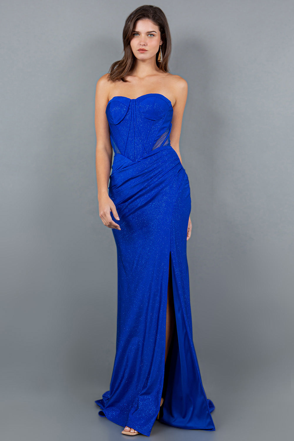 Cinderella Couture 8094J Long Formal Slit Glitter Prom Dress