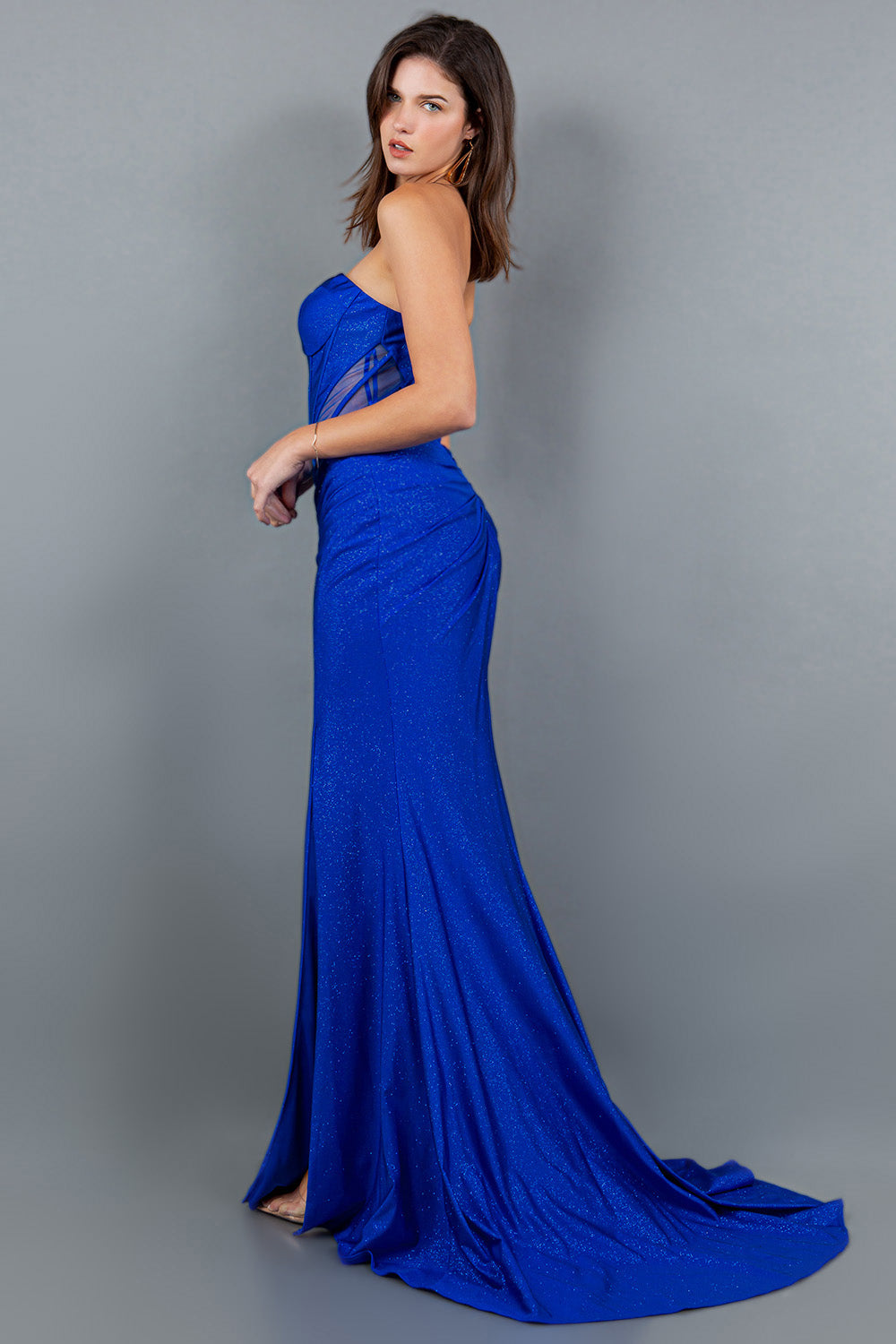 Cinderella Couture 8094J Long Formal Slit Glitter Prom Dress