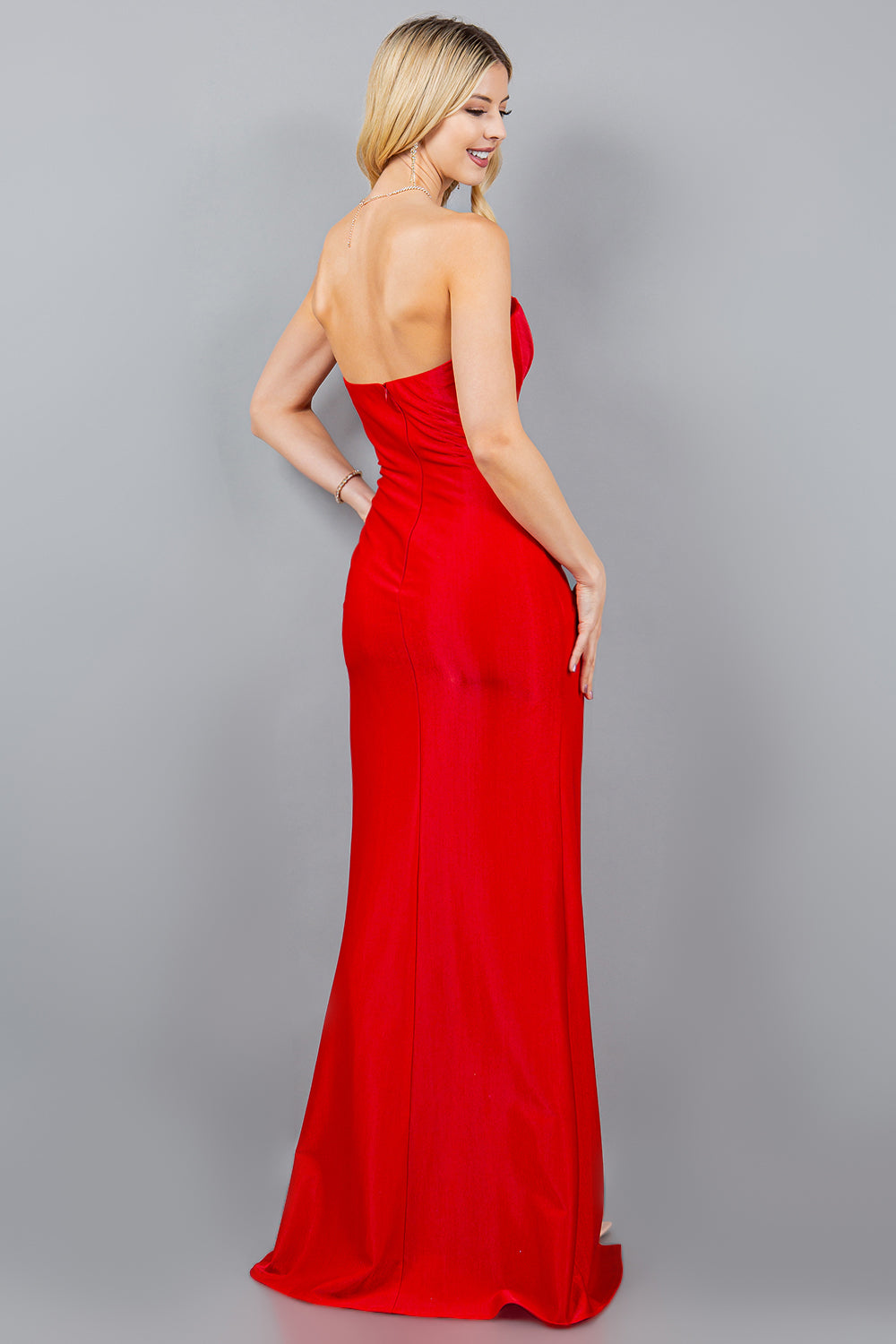 Cinderella Couture 8095J Fitted Long Metallic Formal Slit Prom Dress