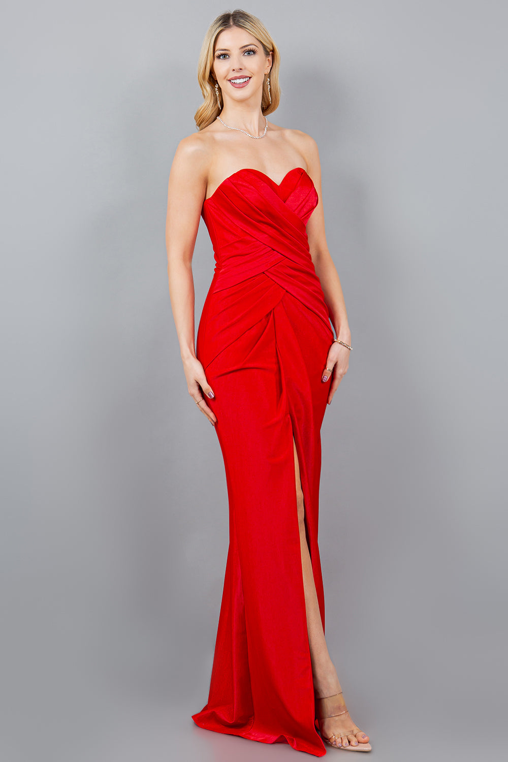 Cinderella Couture 8095J Fitted Long Metallic Formal Slit Prom Dress