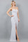 Prom Dresses Fitted Long Metallic Formal Slit Prom Dress Silver