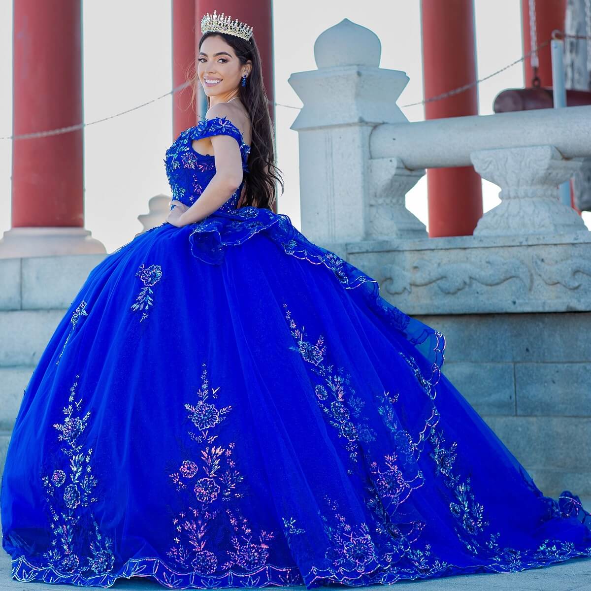 Royal Sweetheart Floor Length Glitter Tulle Quinceanera Ball Gown with 3D Beaded Applique Cinderella Couture 8100J