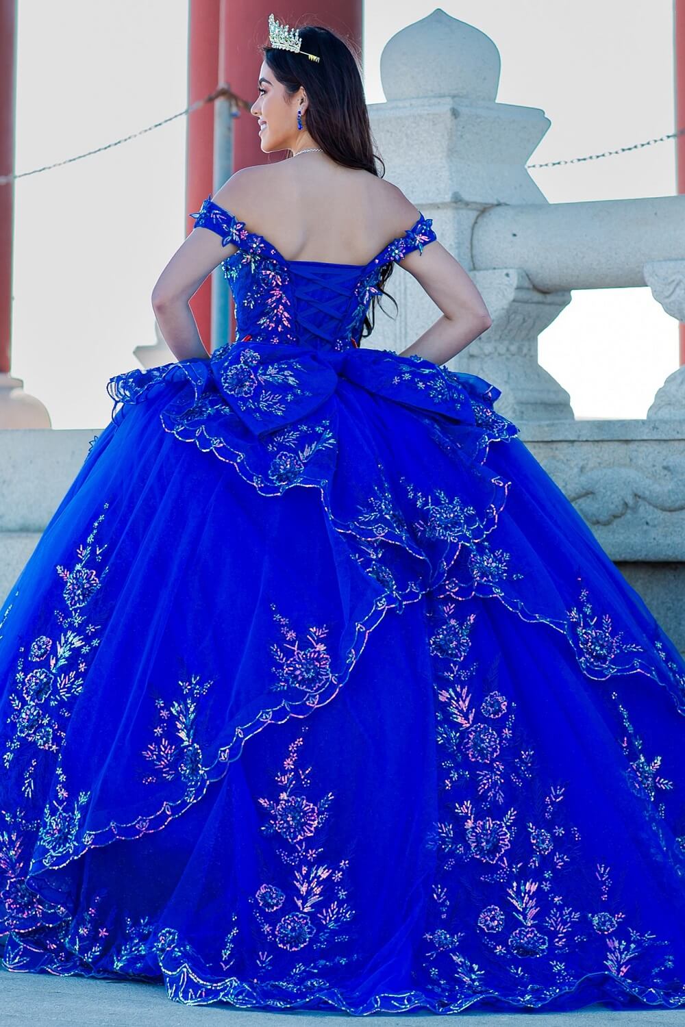 Royal Sweetheart Floor Length Glitter Tulle Quinceanera Ball Gown with 3D Beaded Applique Cinderella Couture 8100J