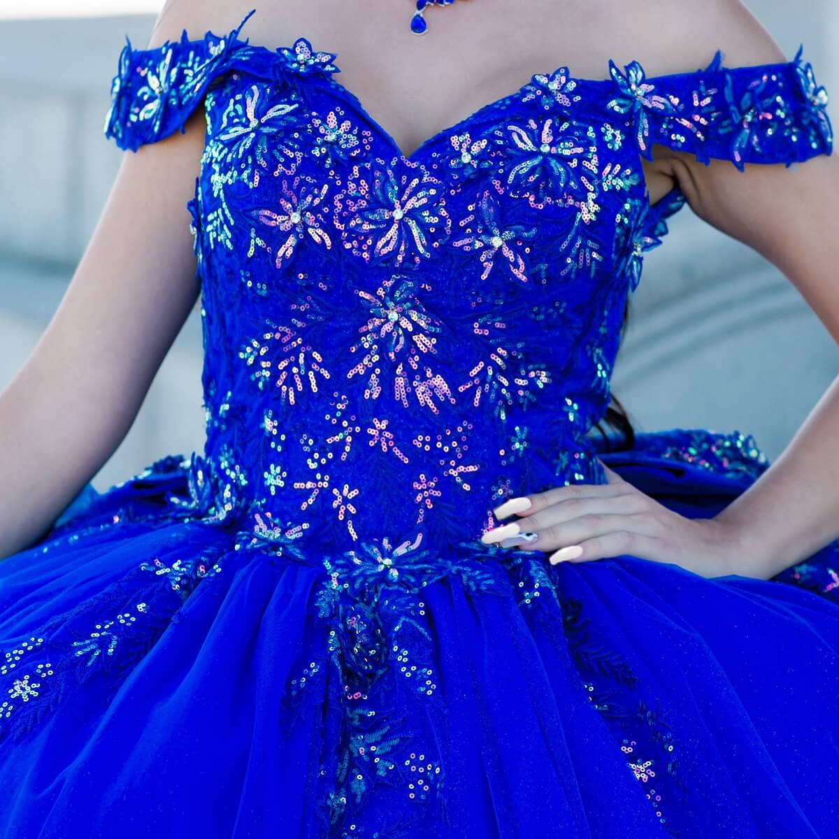 Royal Sweetheart Floor Length Glitter Tulle Quinceanera Ball Gown with 3D Beaded Applique Cinderella Couture 8100J