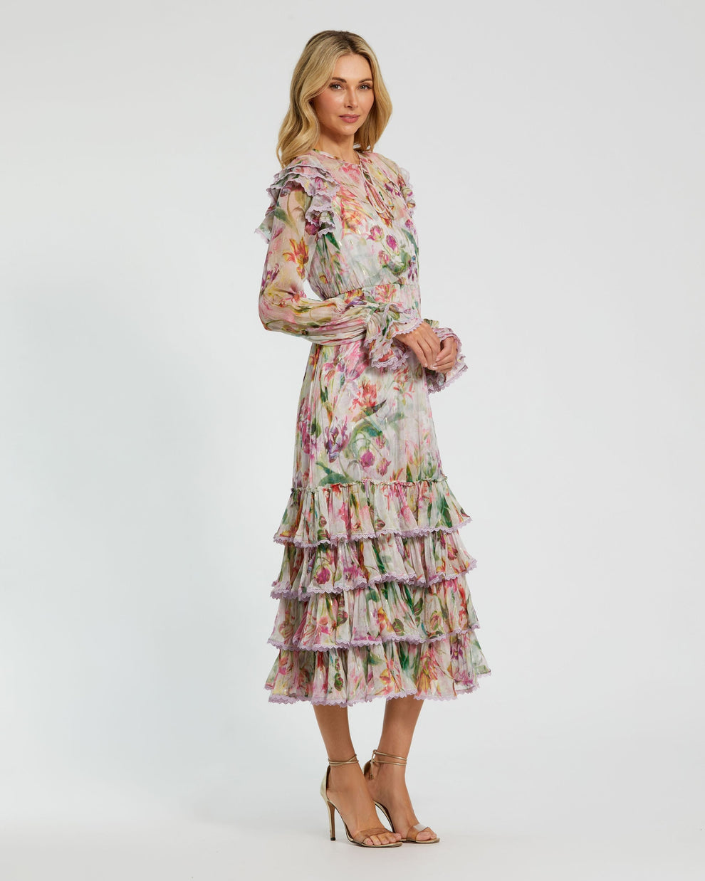 Mac Duggal 8102 Short Ruffle Floral Midi Length Cocktail Dress
