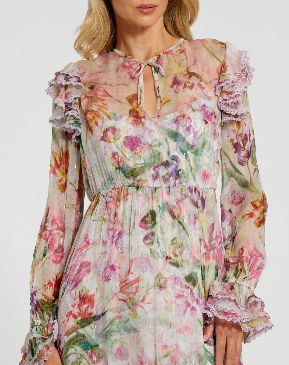 Cocktail Dresses Short Ruffle Floral Midi Length Cocktail Dress Lilac Multi