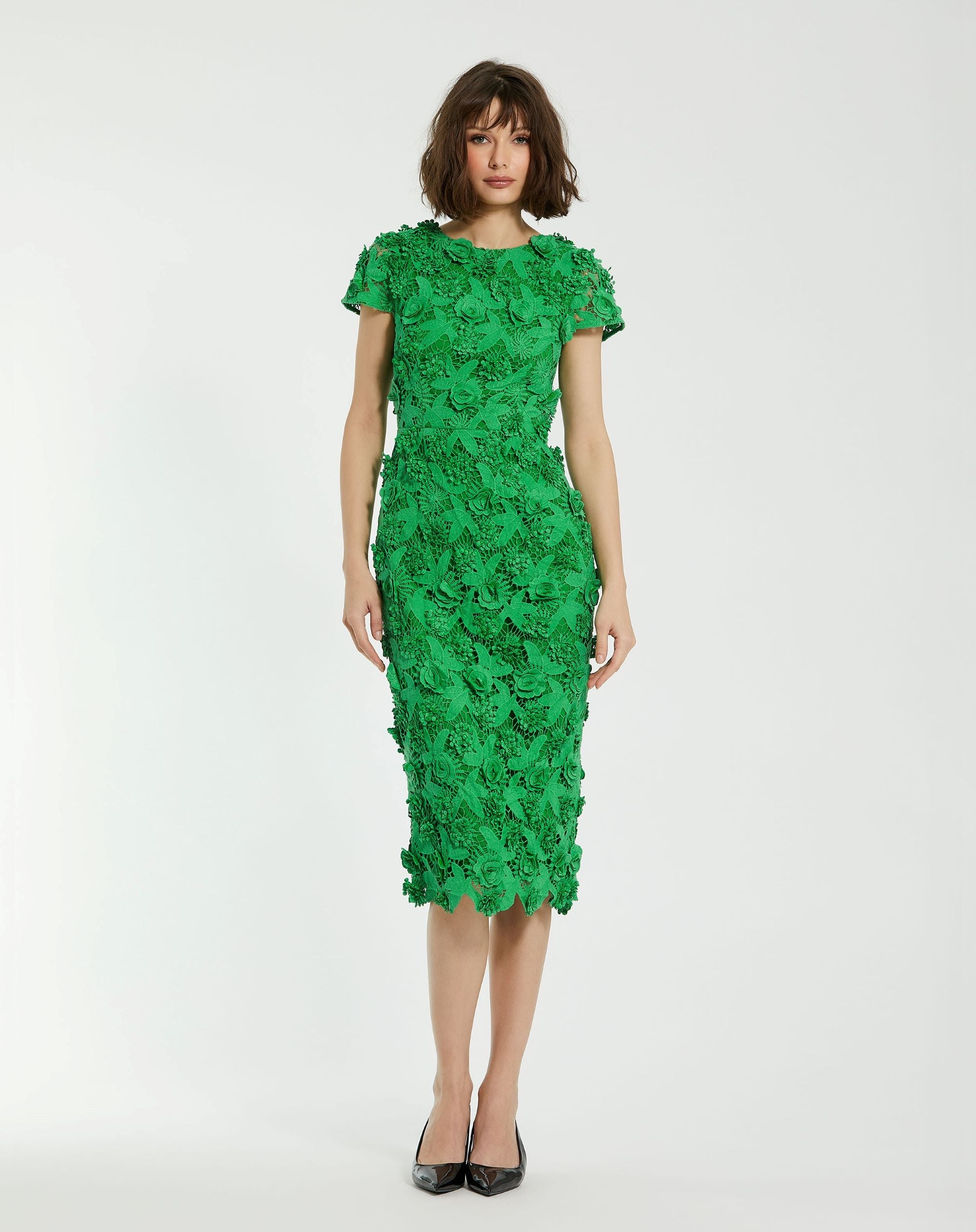 Cocktail Dresses Short Fitted Floral Cocktail Midi Dress Spring Green