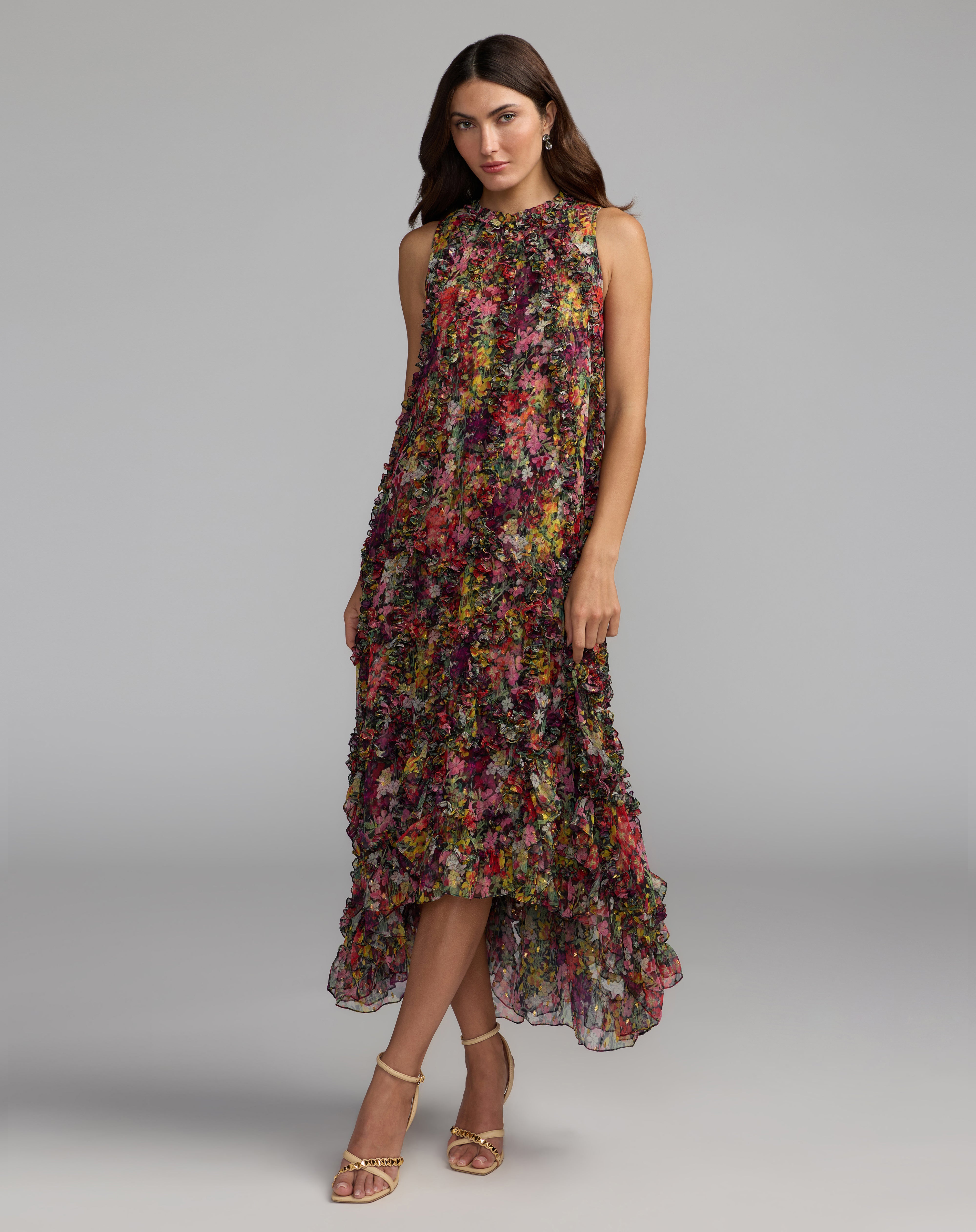 Cocktail Dresses Floral Print High Low Cocktail Dress Black Multi