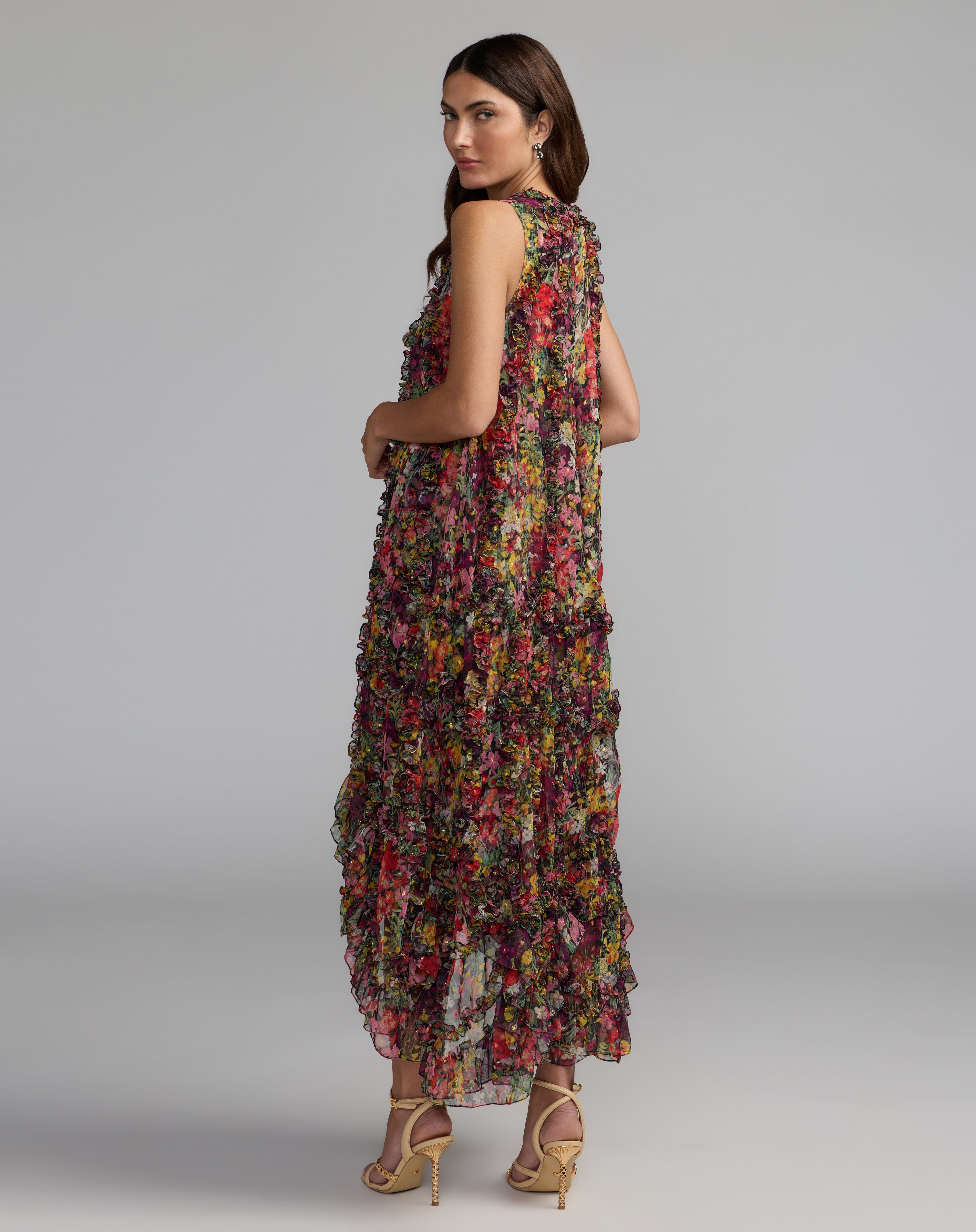 Cocktail Dresses Floral Print High Low Cocktail Dress Black Multi