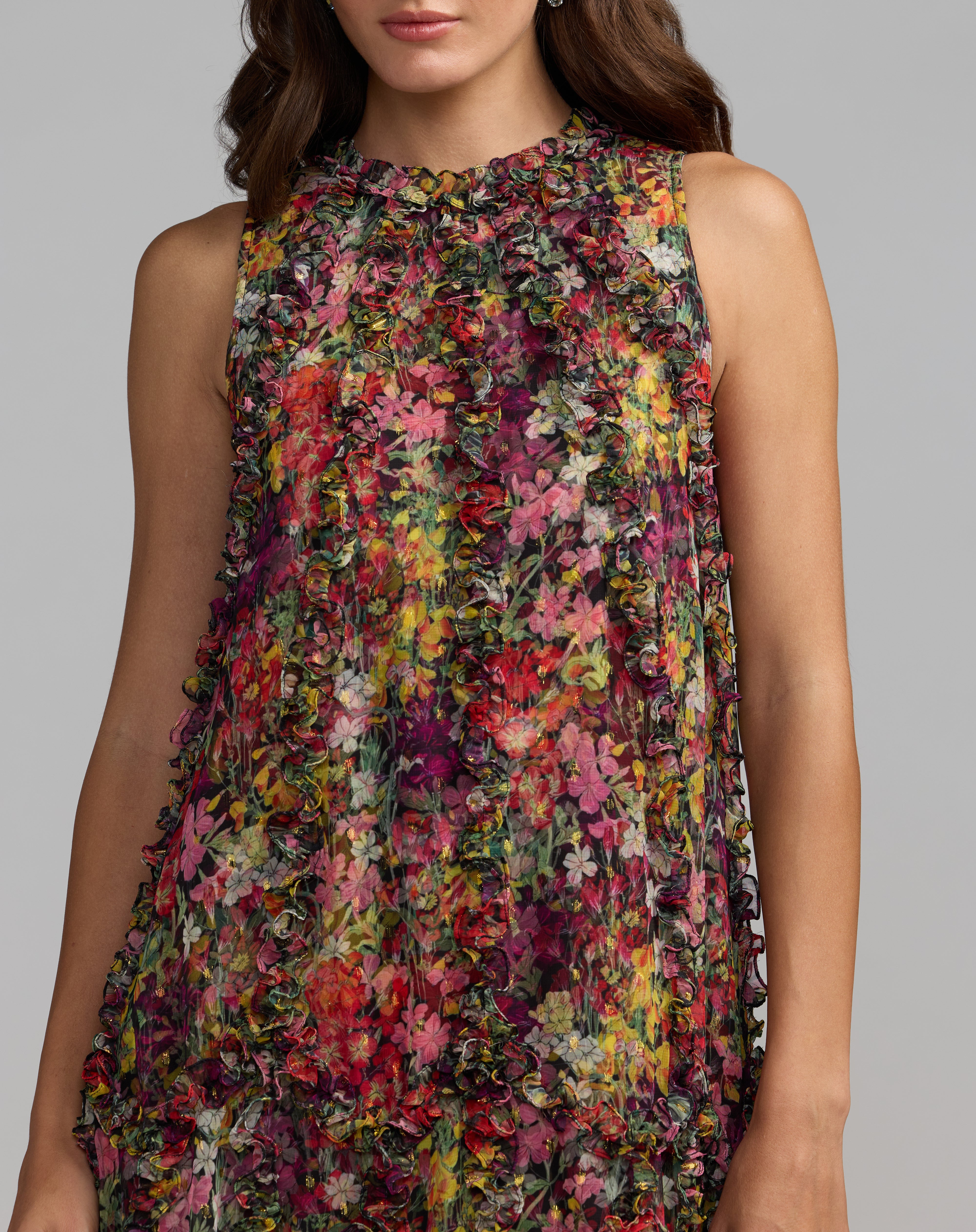 Cocktail Dresses Floral Print High Low Cocktail Dress Black Multi