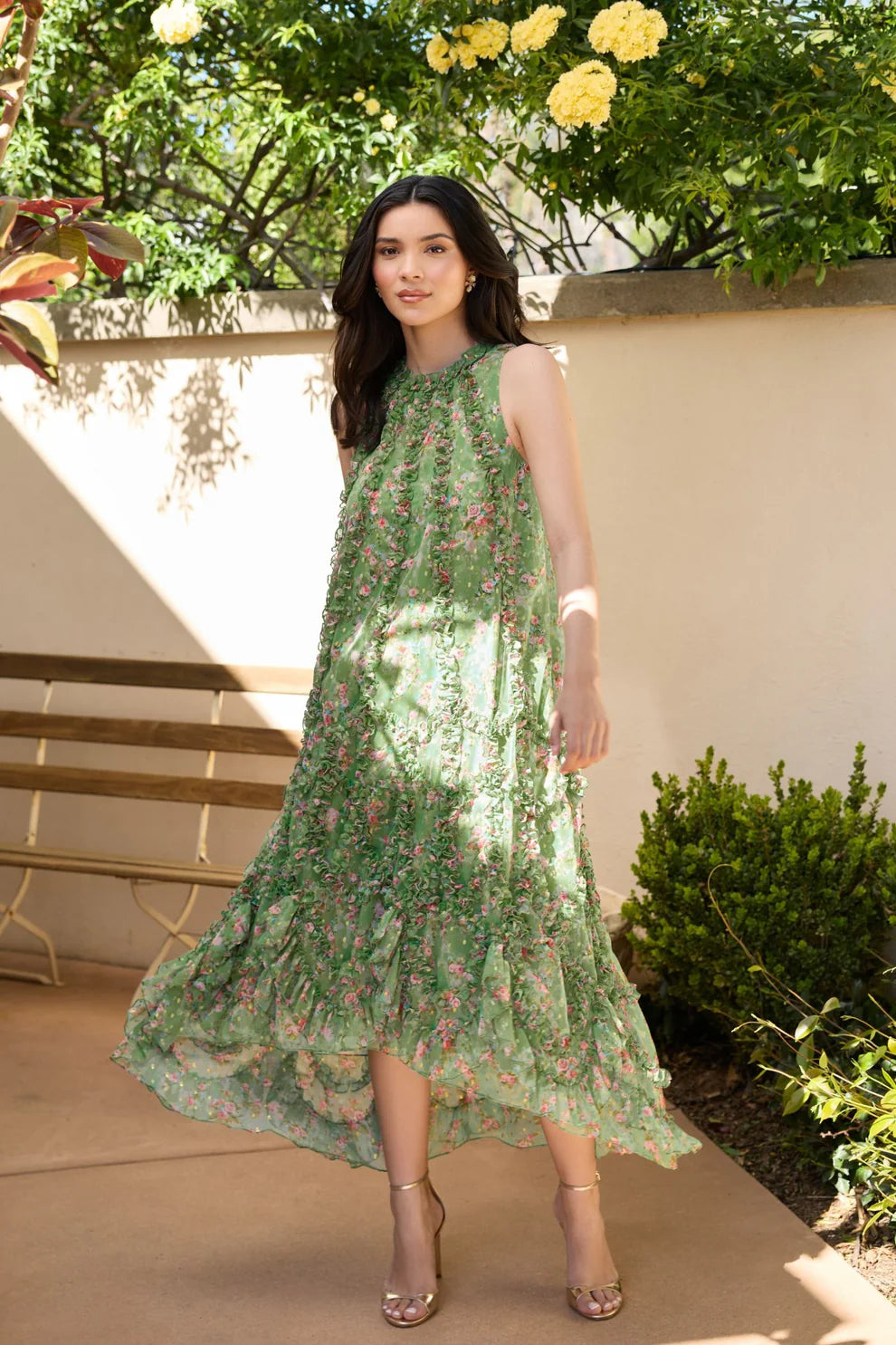 Cocktail Dresses Floral Print High Low Cocktail Dress Sage Multi