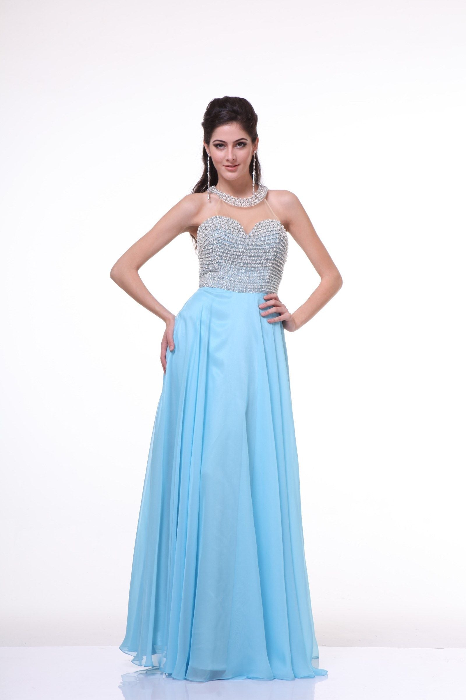 LaDivine 8107 Long Beaded A Line Formal Evening Dress