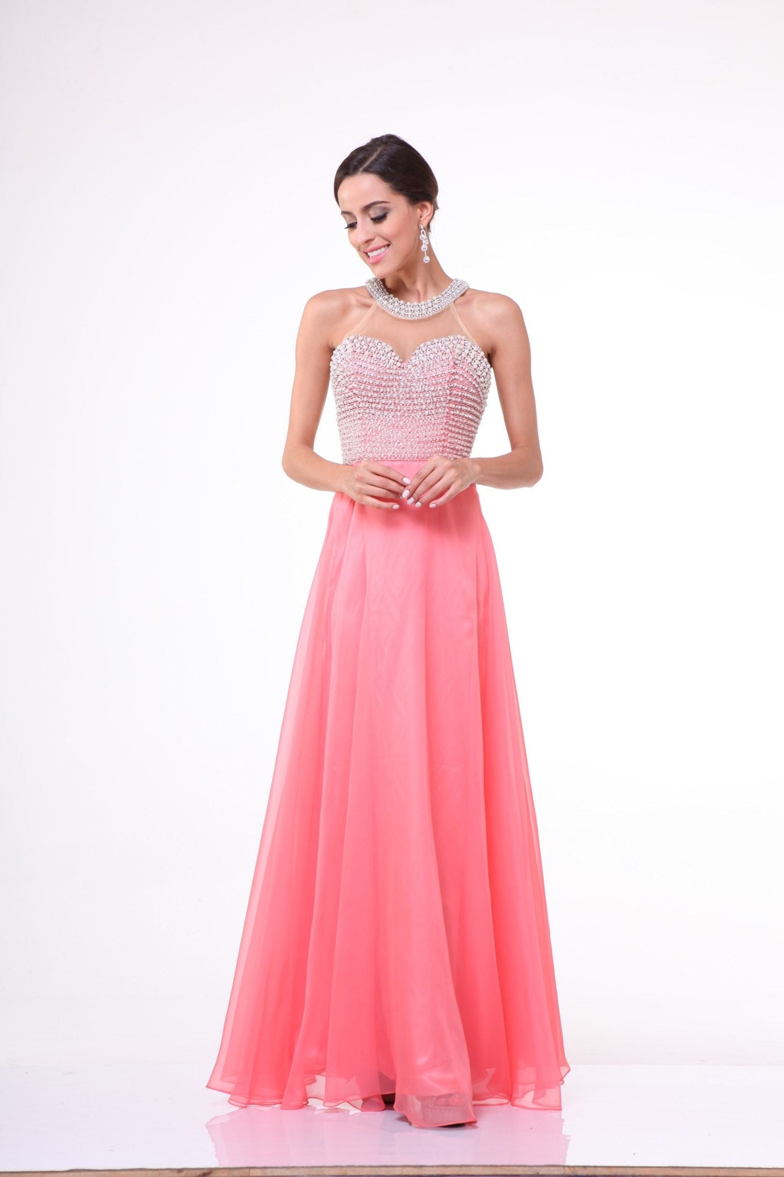 LaDivine 8107 Long Beaded A Line Formal Evening Dress
