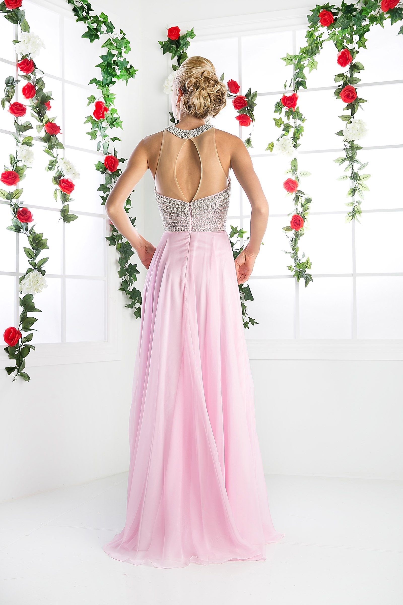 LaDivine 8107 Long Beaded A Line Formal Evening Dress