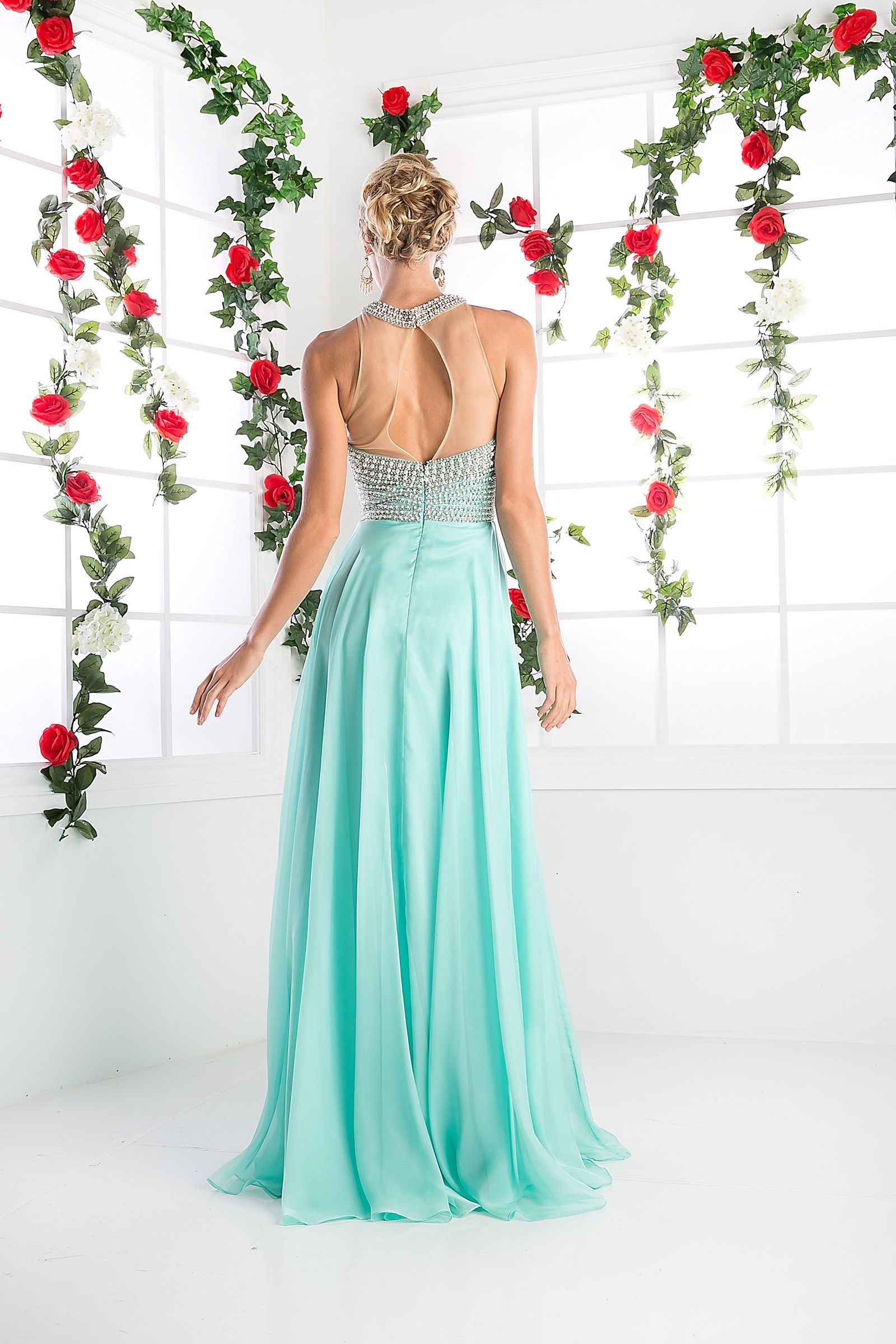 LaDivine 8107 Long Beaded A Line Formal Evening Dress