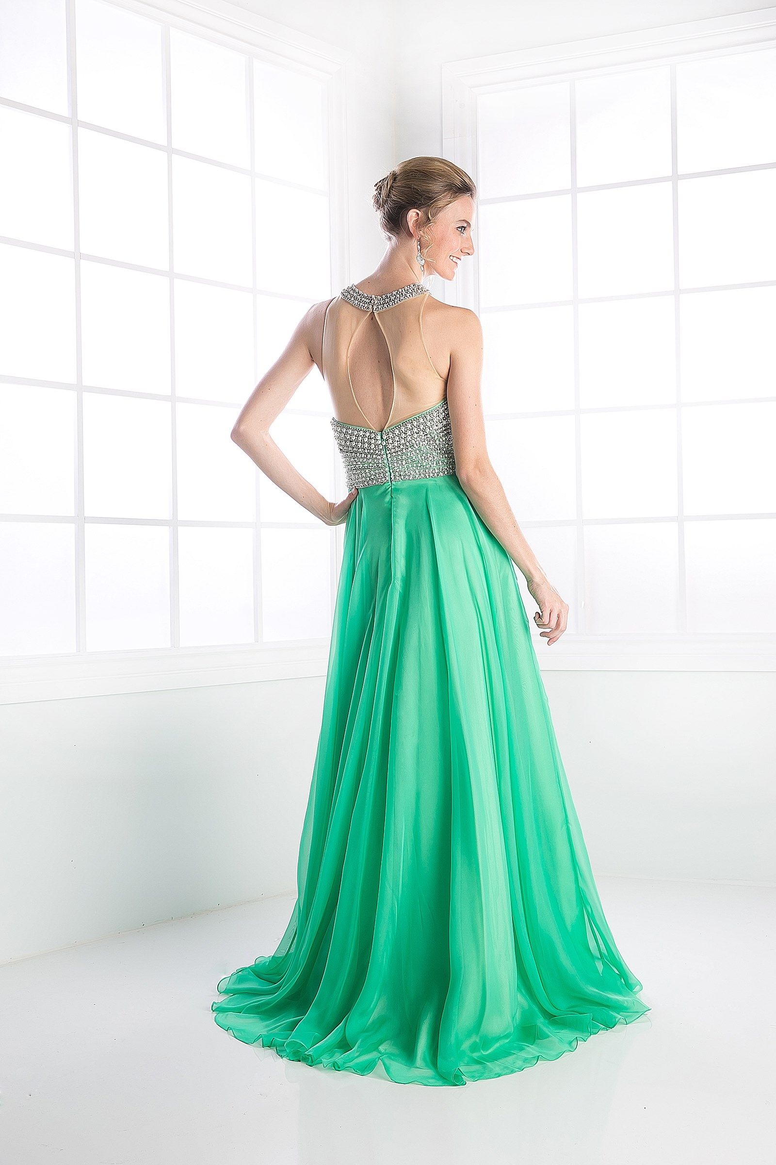 LaDivine 8107 Long Beaded A Line Formal Evening Dress