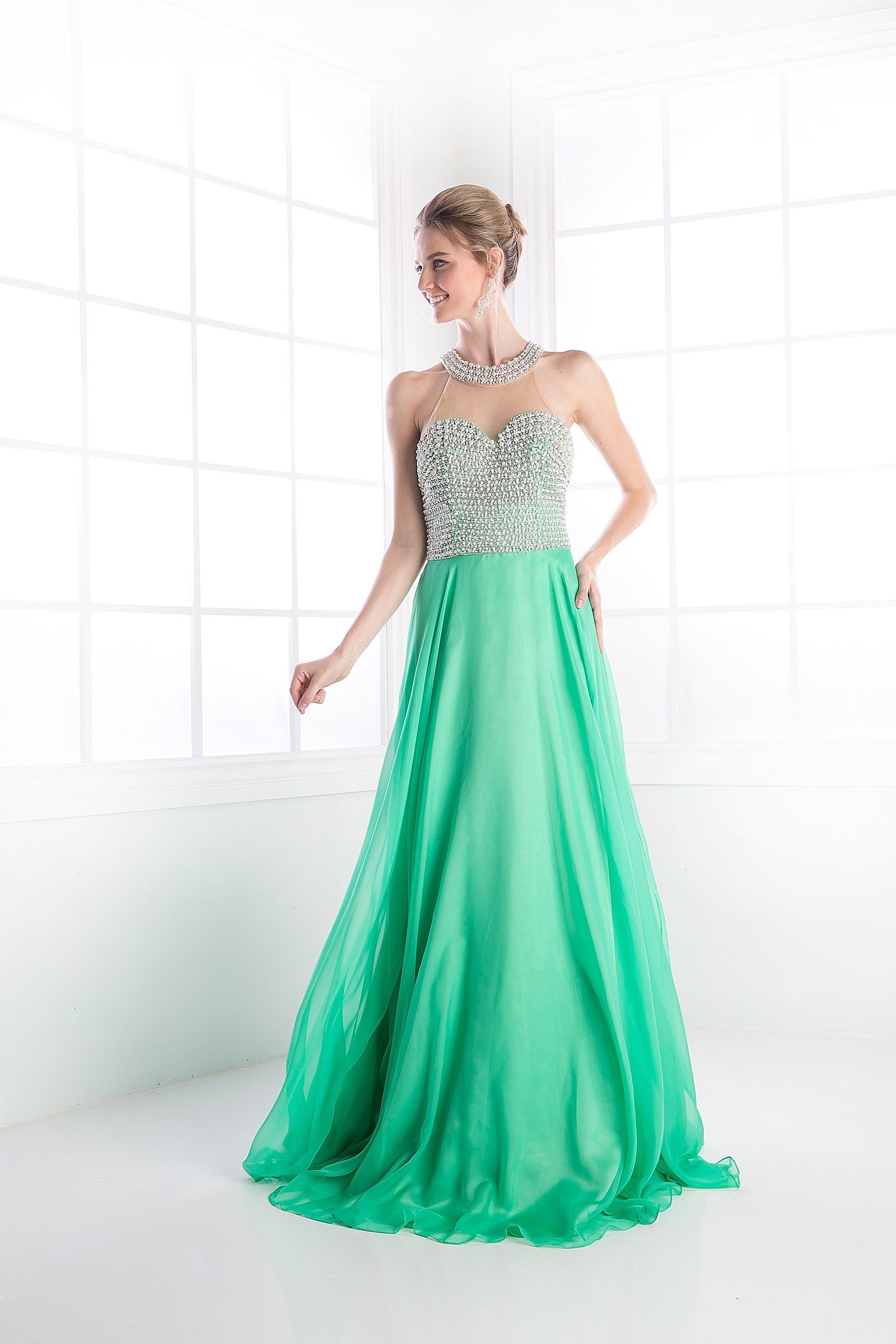LaDivine 8107 Long Beaded A Line Formal Evening Dress