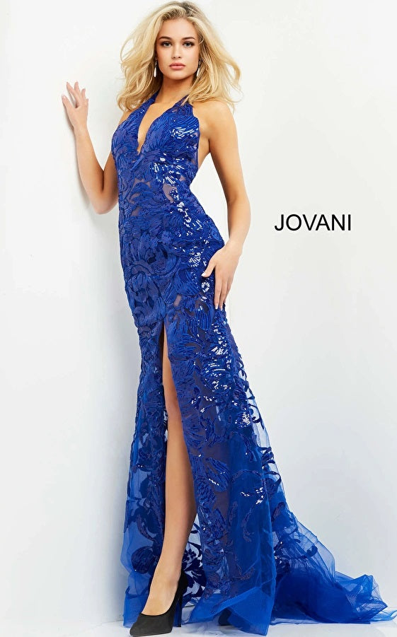 Prom Dresses Formal Long Slit Sequin Prom Dress Royal