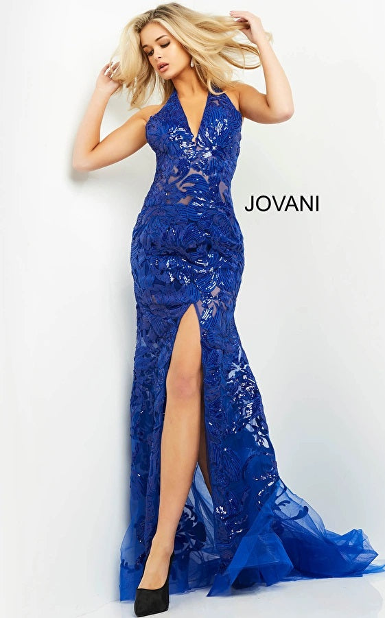 Prom Dresses Formal Long Slit Sequin Prom Dress Royal