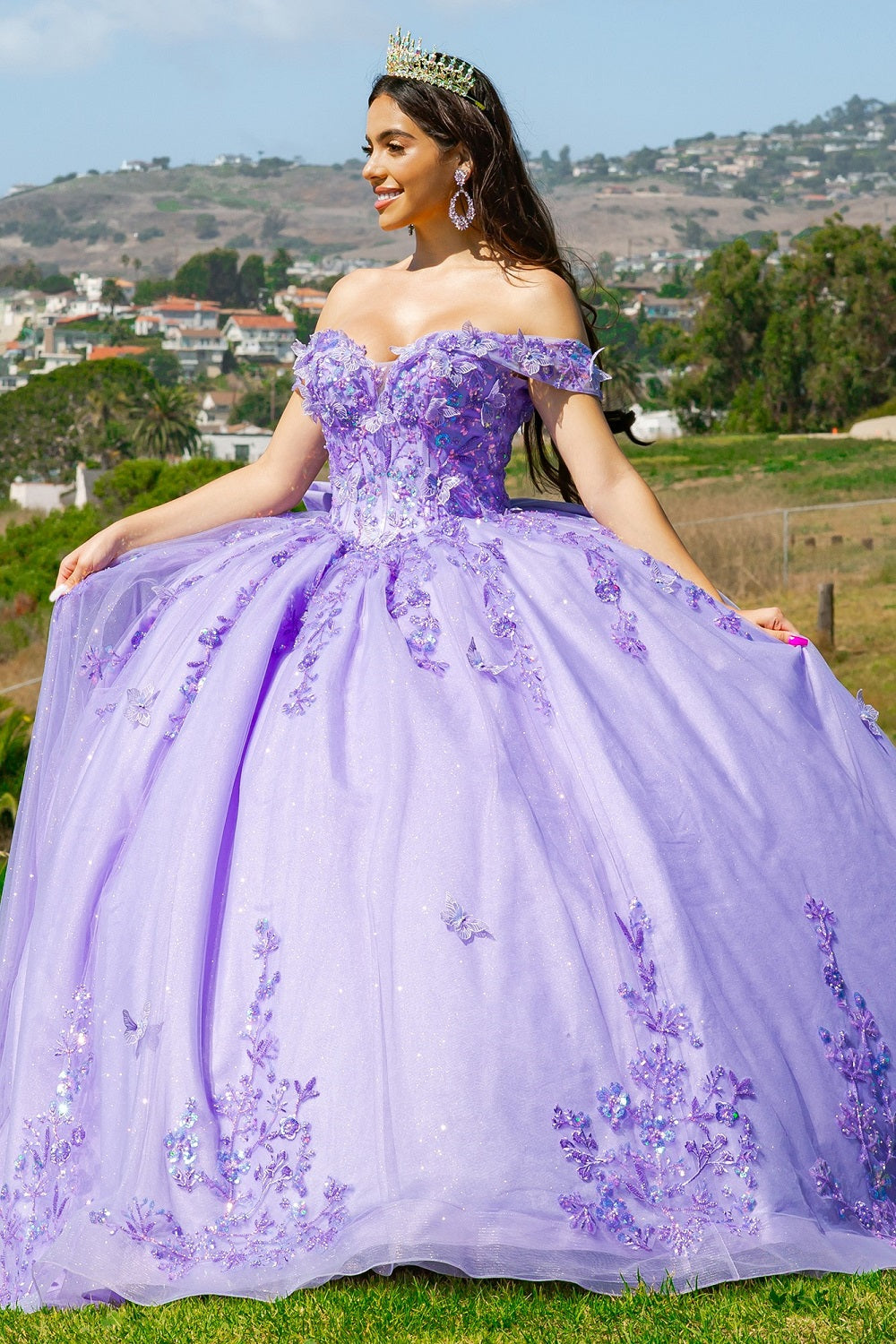 Cinderella Couture 8111J Long Ball Gown Glitter Applique Quinceanera Dress