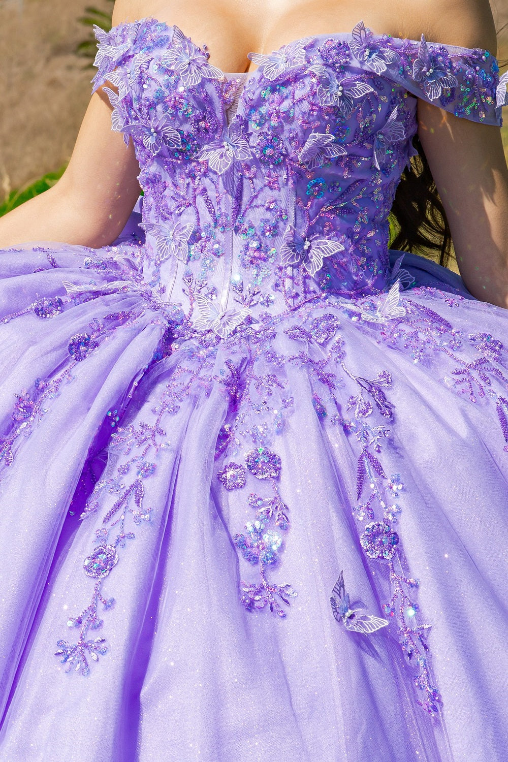 Cinderella Couture 8111J Long Ball Gown Glitter Applique Quinceanera Dress
