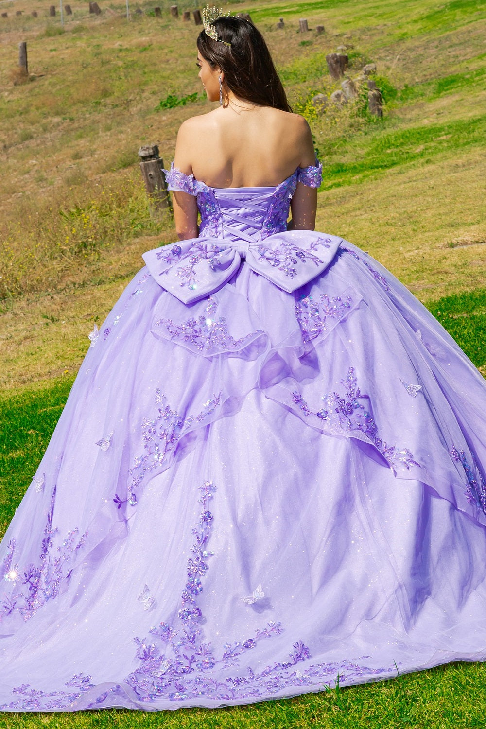 Cinderella Couture 8111J Long Ball Gown Glitter Applique Quinceanera Dress