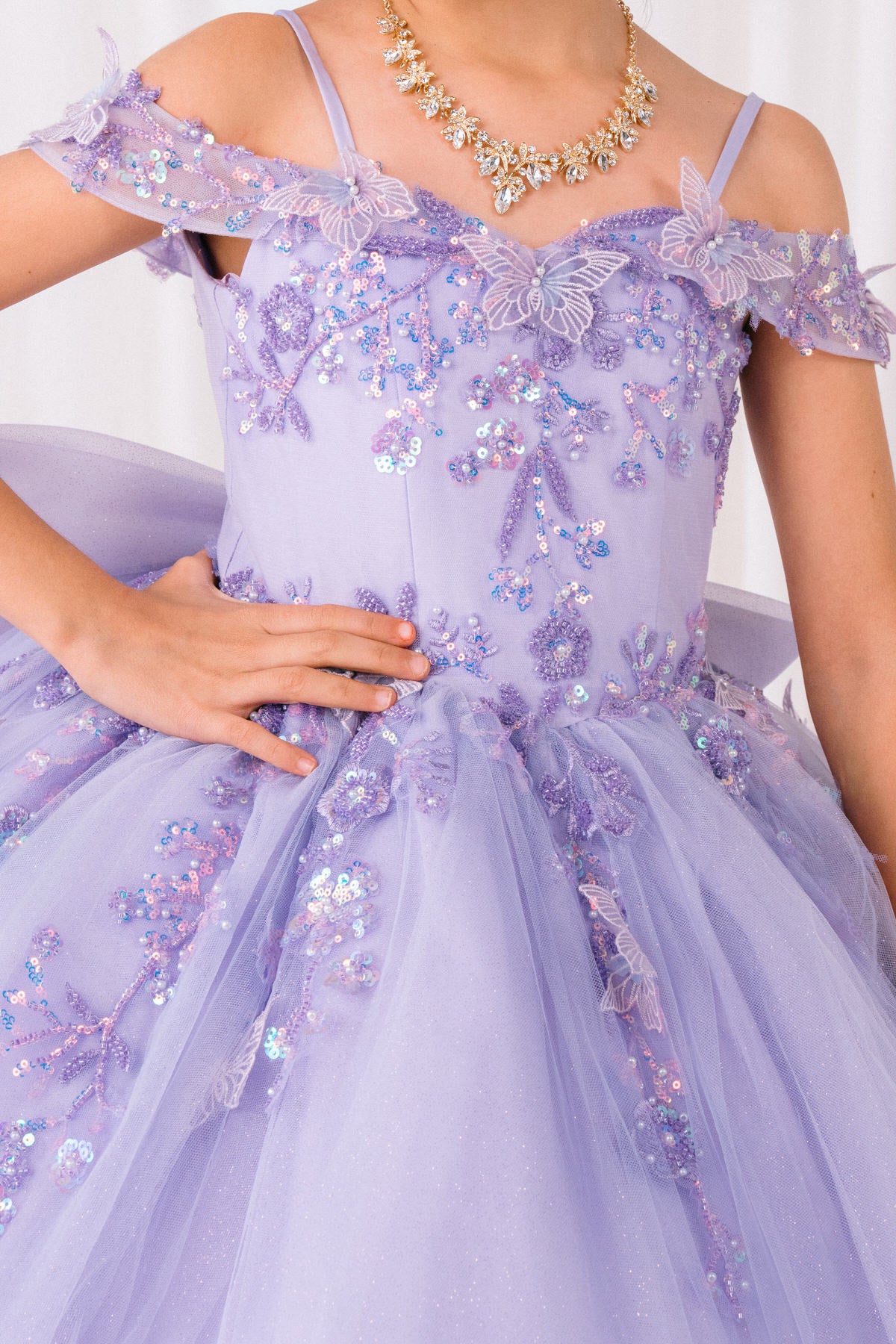 Wedding Dresses Glitter Long Formal Beaded Flower Girl Dress Lilac