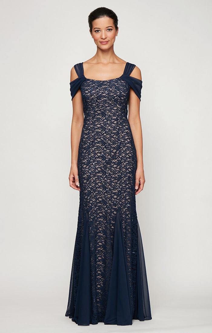 Formal Dresses Long Formal Lace Evening Dress Navy Nude