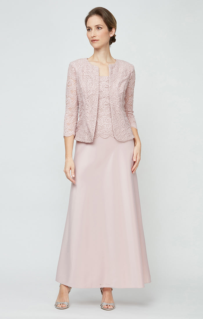 Alex Evenings 82122326 Long Petite Glitter Lace Mother of the Bride Jacket Dress