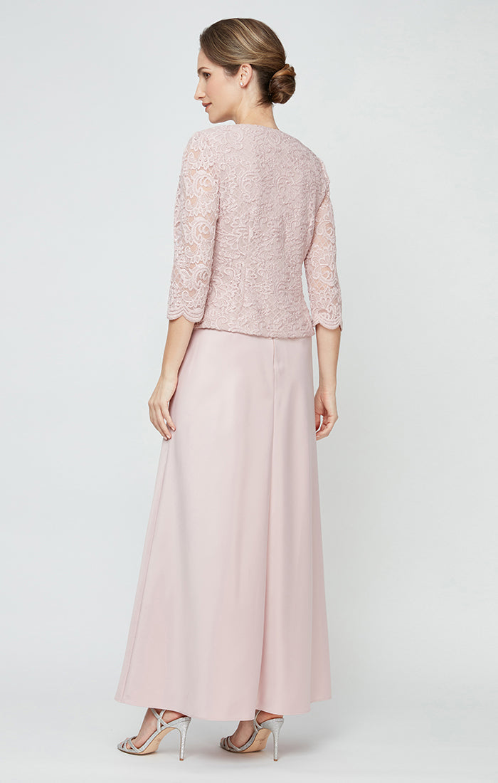 Alex Evenings 82122326 Long Petite Glitter Lace Mother of the Bride Jacket Dress