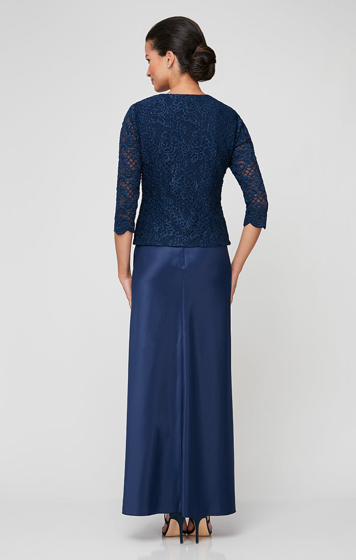 Mother of the Bride Dresses Long Petite Glitter Lace Mother of the Bride Jacket Dress Navy