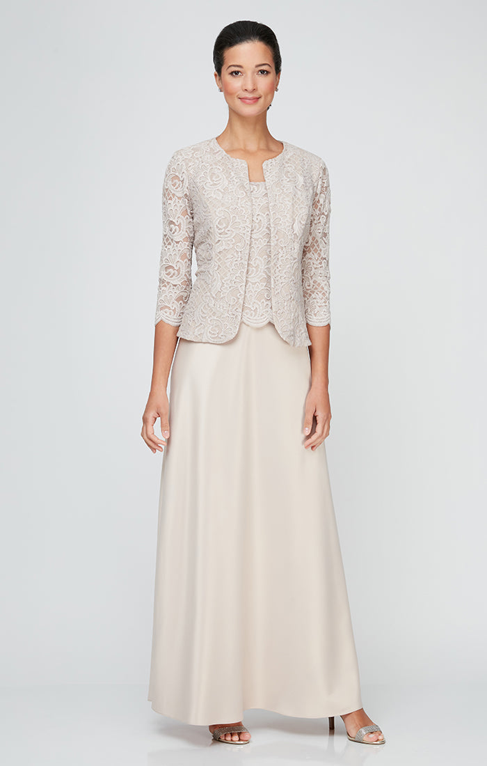 Mother of the Bride Dresses Long Petite Glitter Lace Mother of the Bride Jacket Dress Taupe