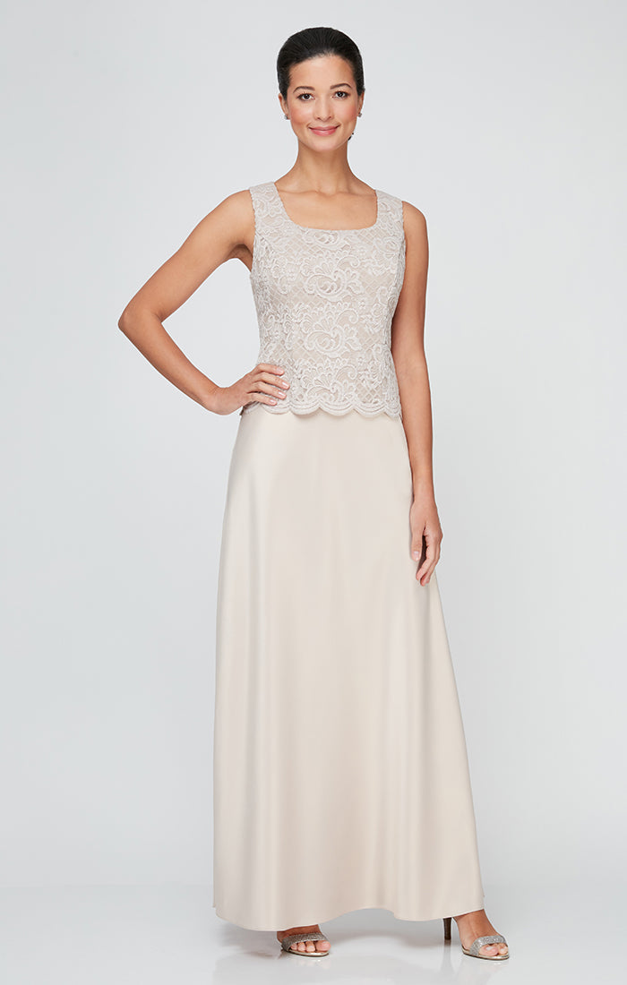 Alex Evenings 82122326 Long Petite Glitter Lace Mother of the Bride Jacket Dress